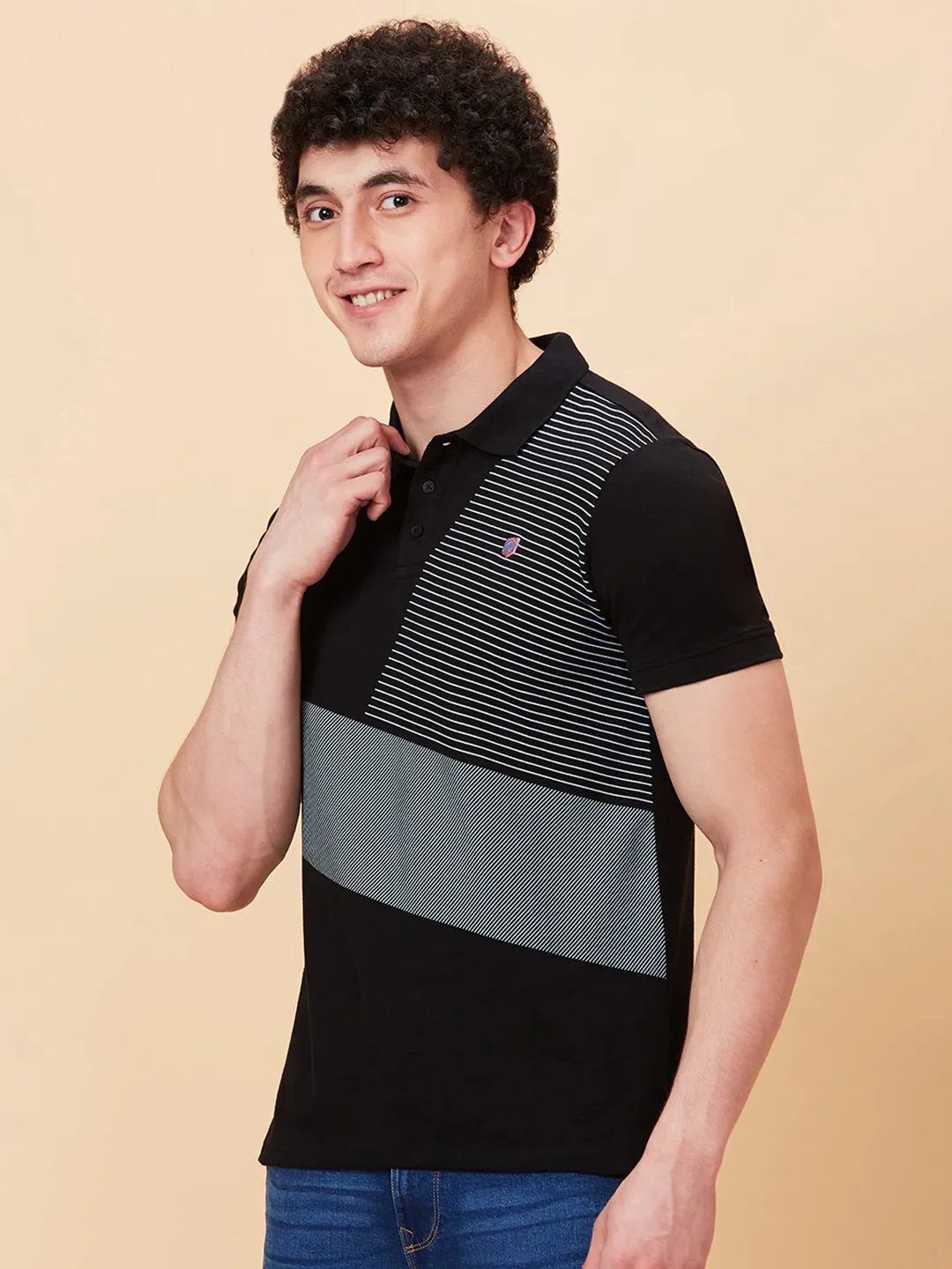 Black Regular Fit Men's Polo T-Shirt by Being Human Clothing - Image 4