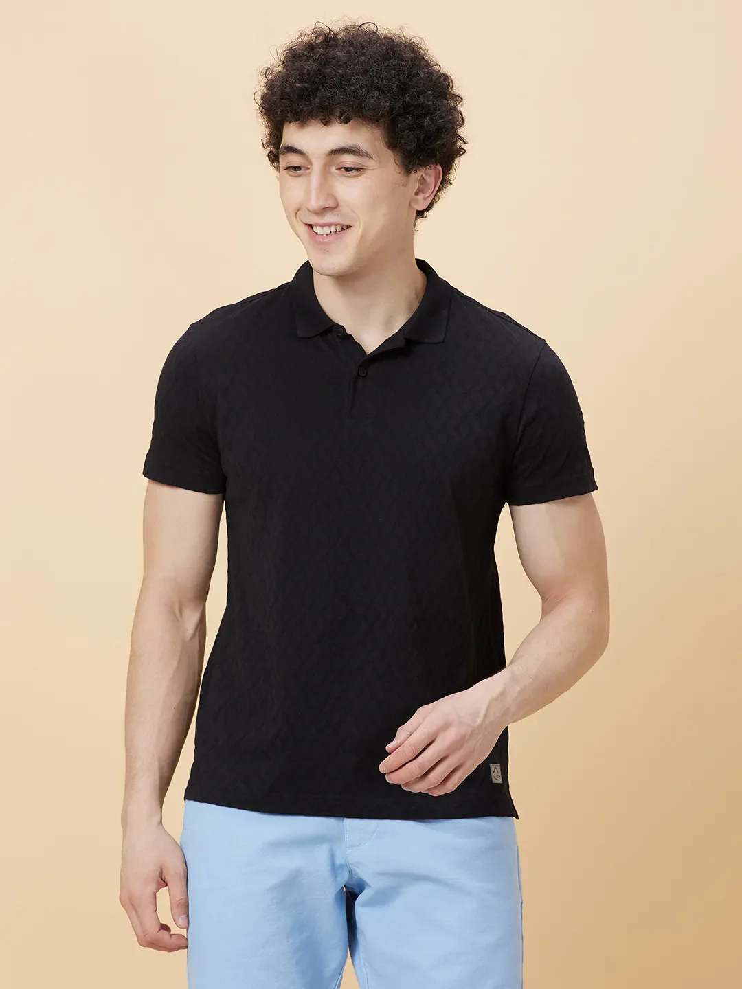 Black Regular Fit Men's Polo T-shirt by Being Human Clothing