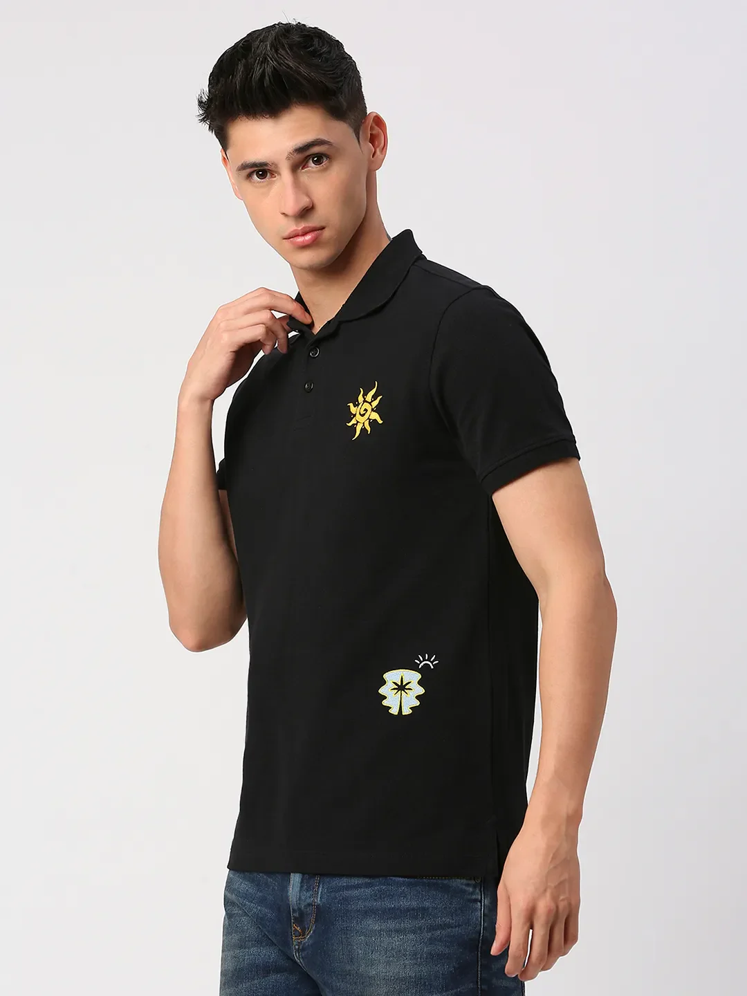 Black Regular Fit Men's Polo T-Shirt by Being Human Clothing - Image 2