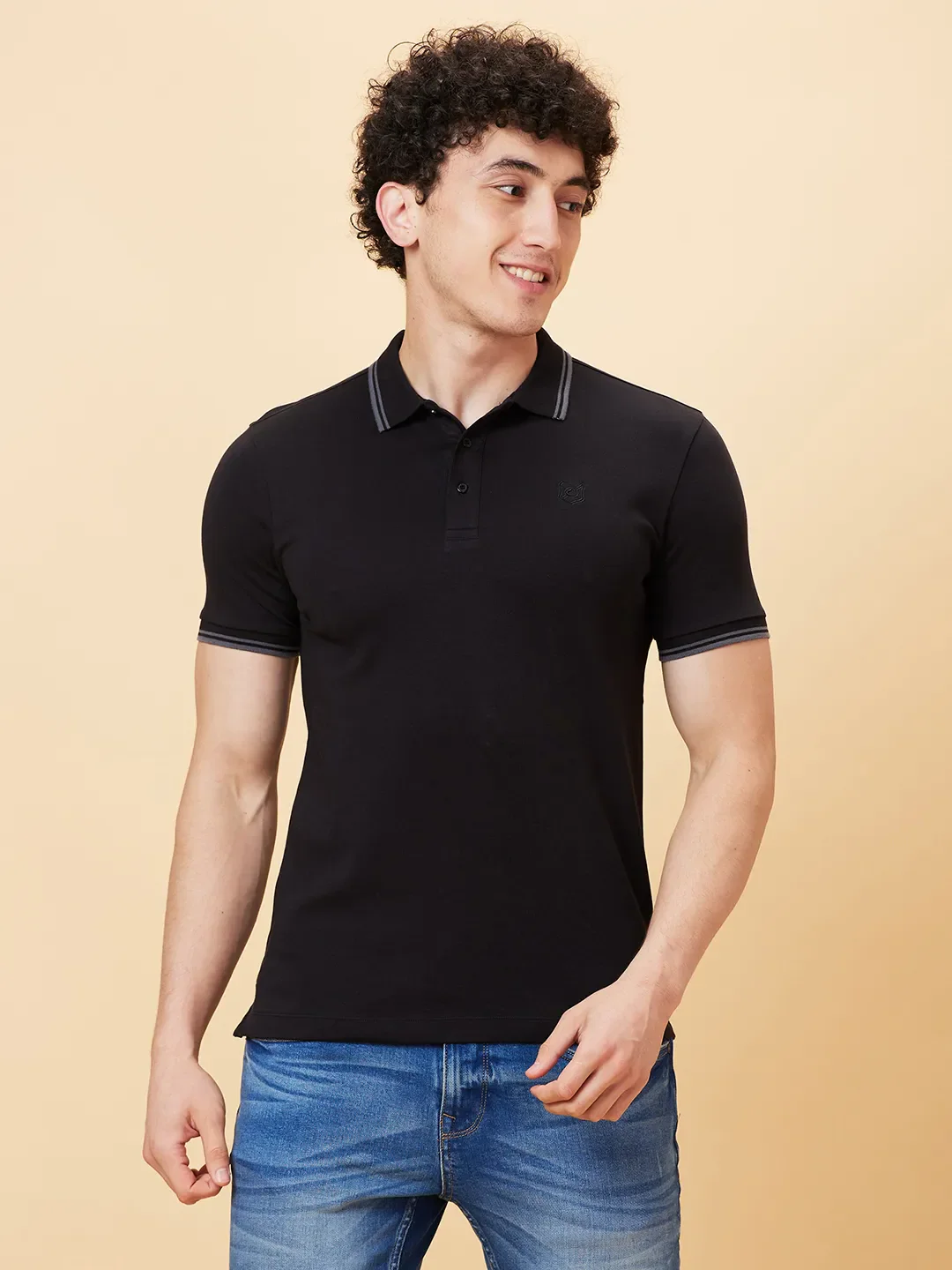 Black Regular Fit Men's Polo T-Shirt by Being Human Clothing