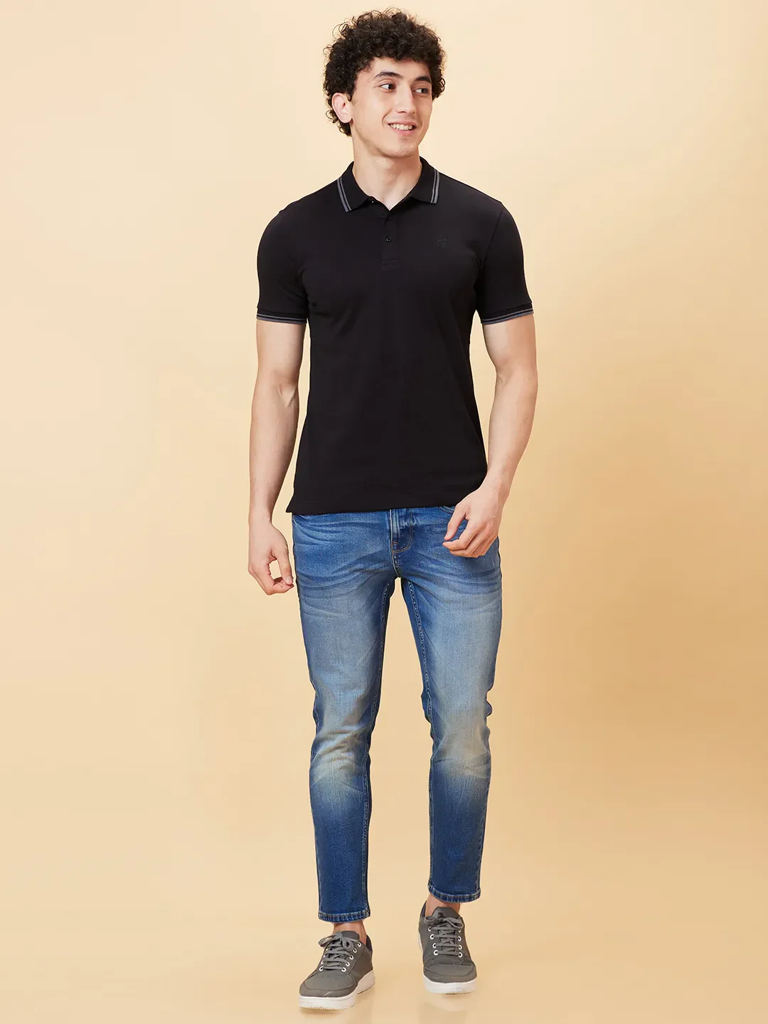 Black Regular Fit Men's Polo T-Shirt by Being Human Clothing - Image 2