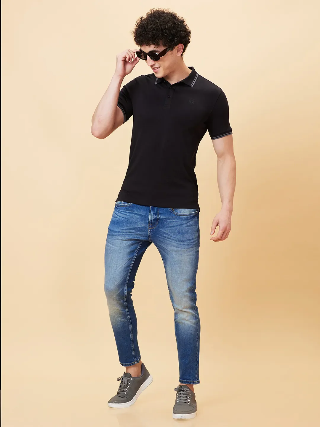 Black Regular Fit Men's Polo T-Shirt by Being Human Clothing - Image 6