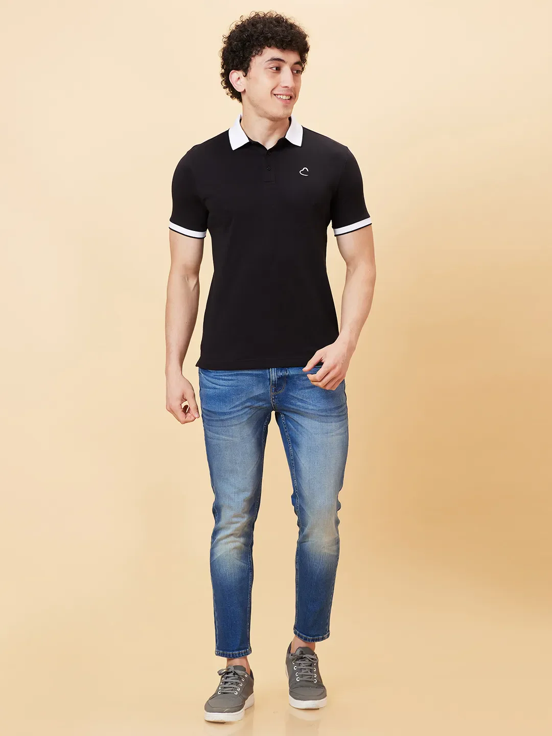 Black Regular Fit Men's Polo T-Shirt by Being Human Clothing - Image 2
