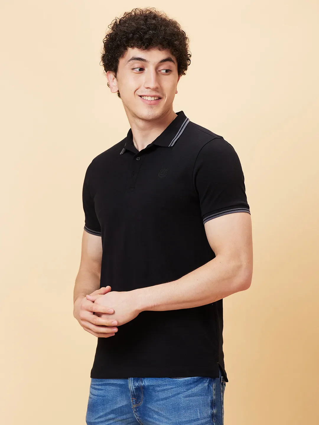 Black Regular Fit Men's Polo T-shirt by Being Human Clothing - Image 3