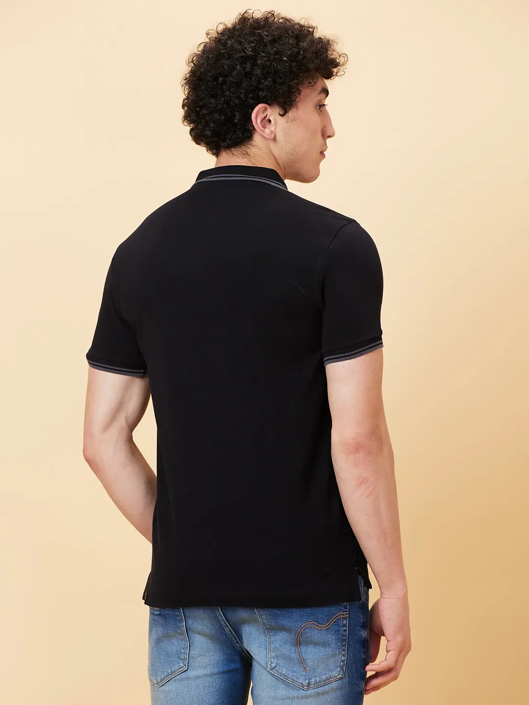 Black Regular Fit Men's Polo T-shirt by Being Human Clothing - Image 4