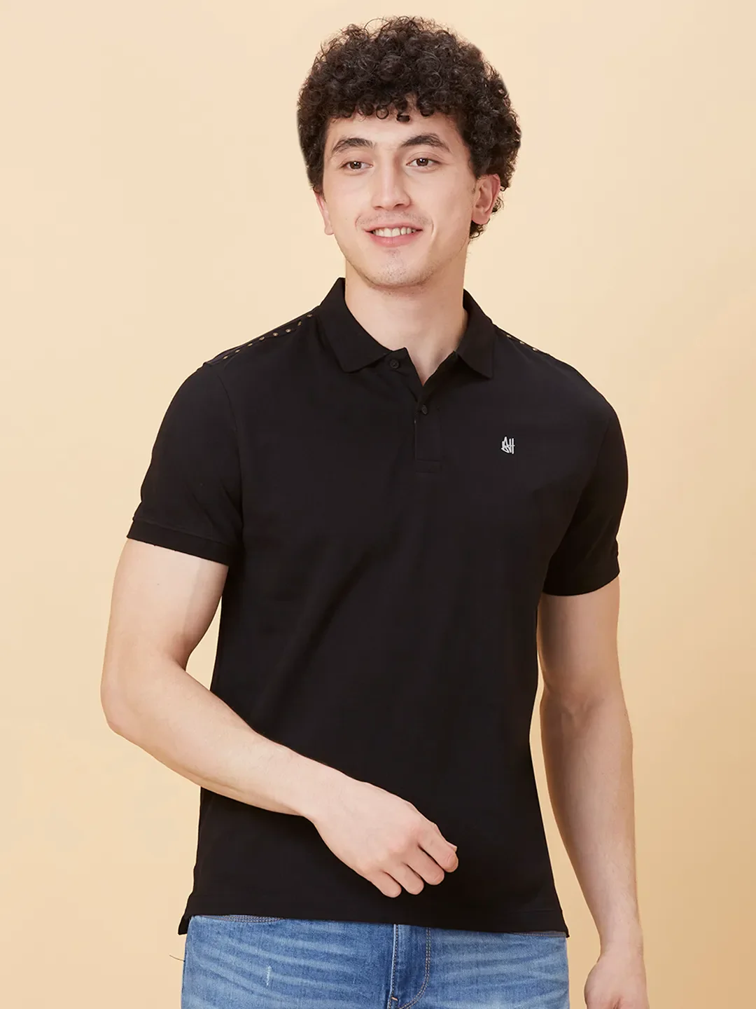 Black Regular Fit Men's Polo T-Shirt by Being Human Clothing