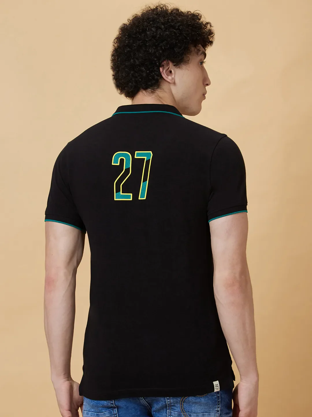 Black Regular Fit Men's Polo T-Shirt by Being Human Clothing - Image 2