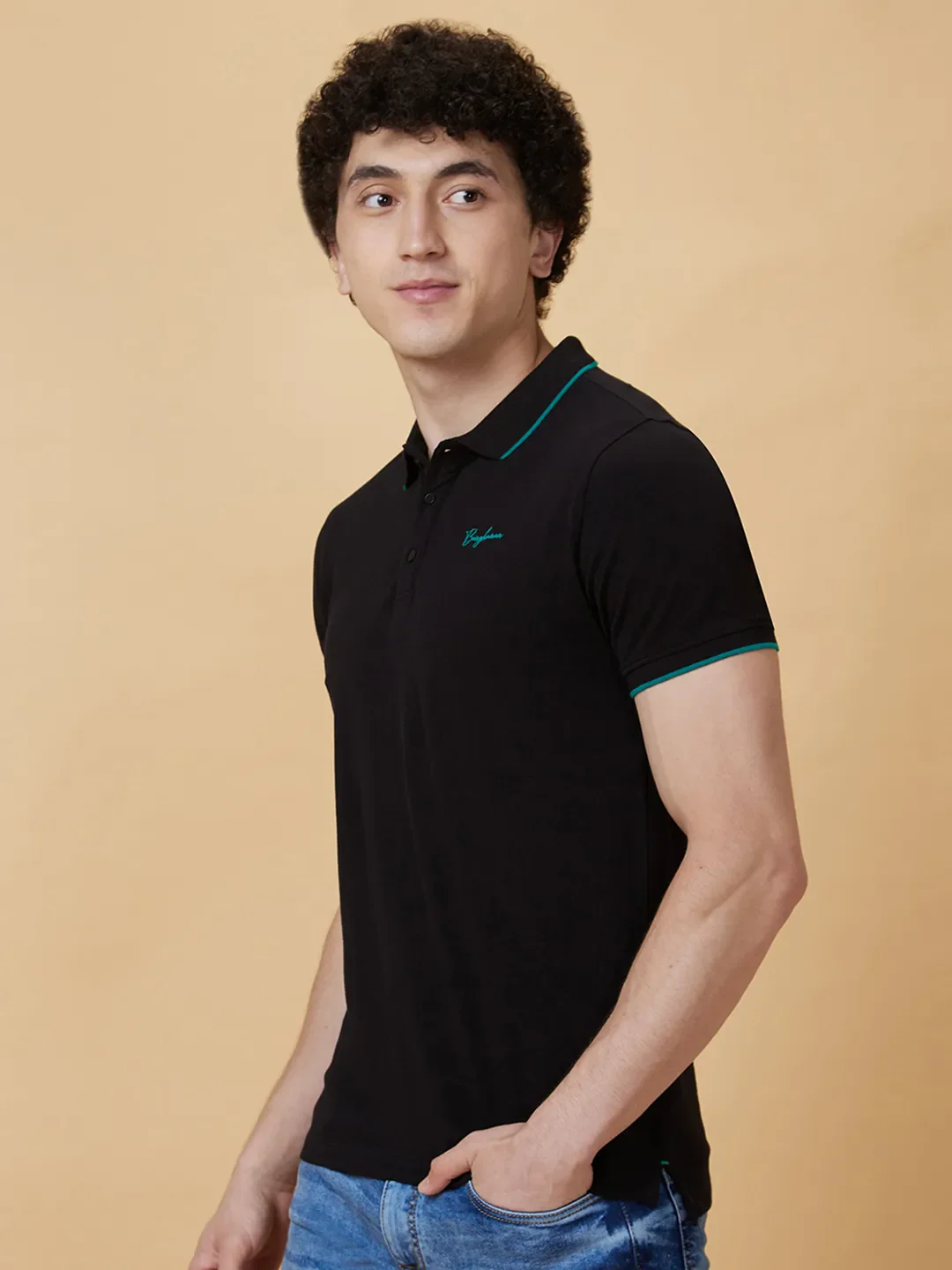 Black Regular Fit Men's Polo T-Shirt by Being Human Clothing - Image 3