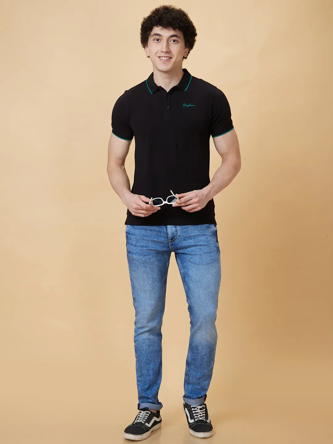 Black Regular Fit Men's Polo T-Shirt by Being Human Clothing - Image 5