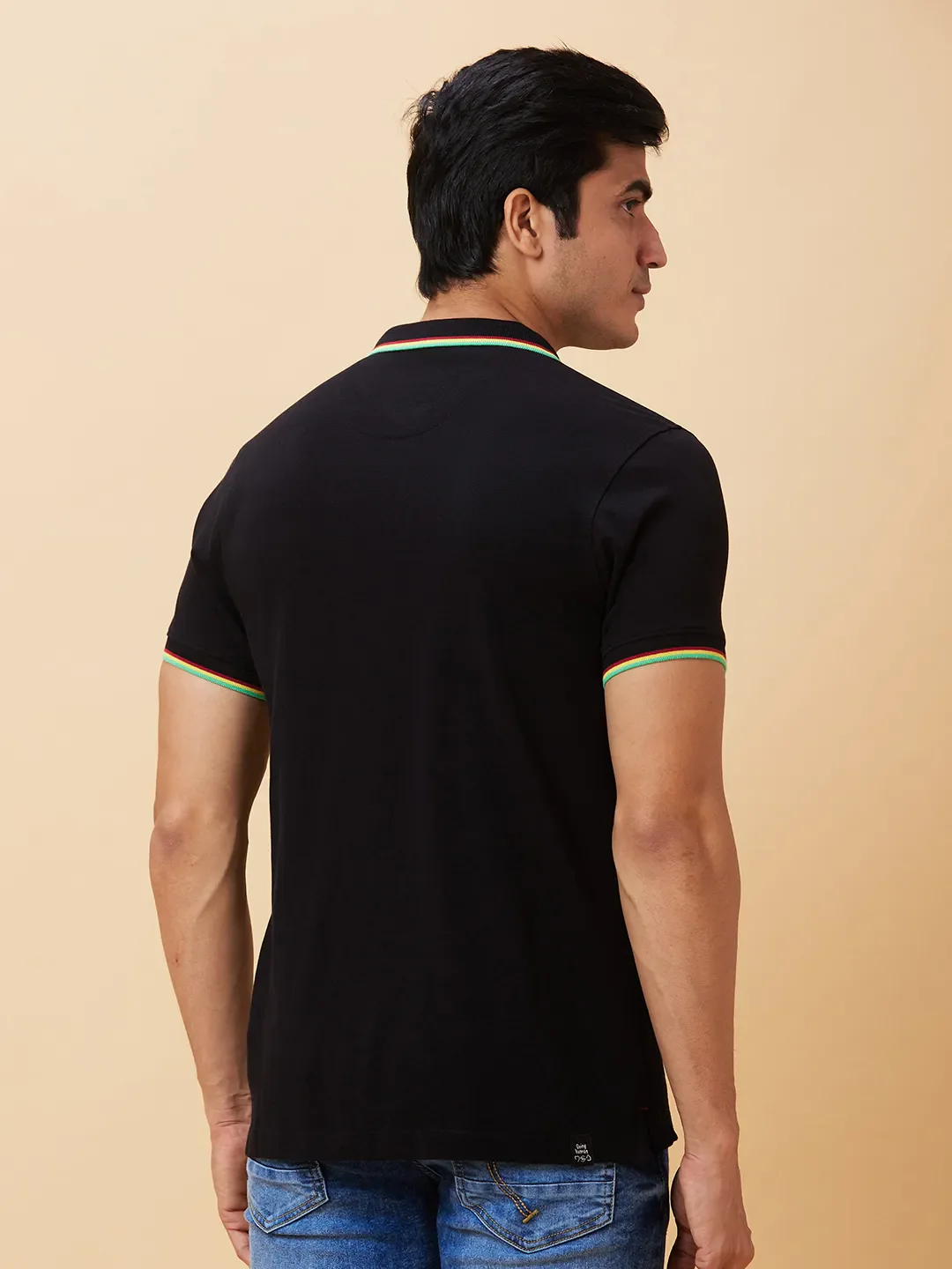 Black Regular Fit Men's Polo T-Shirt by Being Human Clothing - Image 2