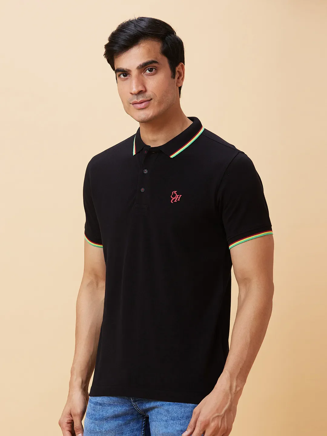 Black Regular Fit Men's Polo T-Shirt by Being Human Clothing - Image 3