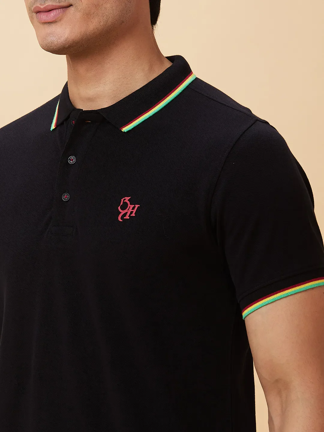 Black Regular Fit Men's Polo T-Shirt by Being Human Clothing - Image 4
