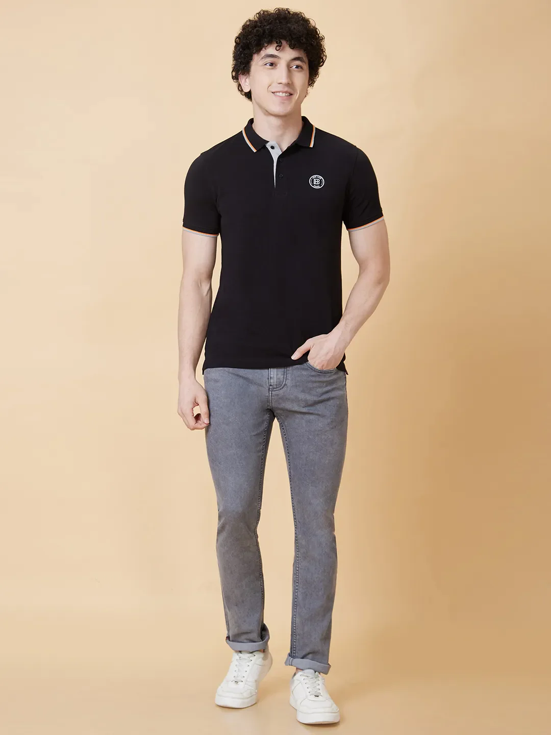 Black Regular Fit Men's Polo T-Shirt by Being Human Clothing