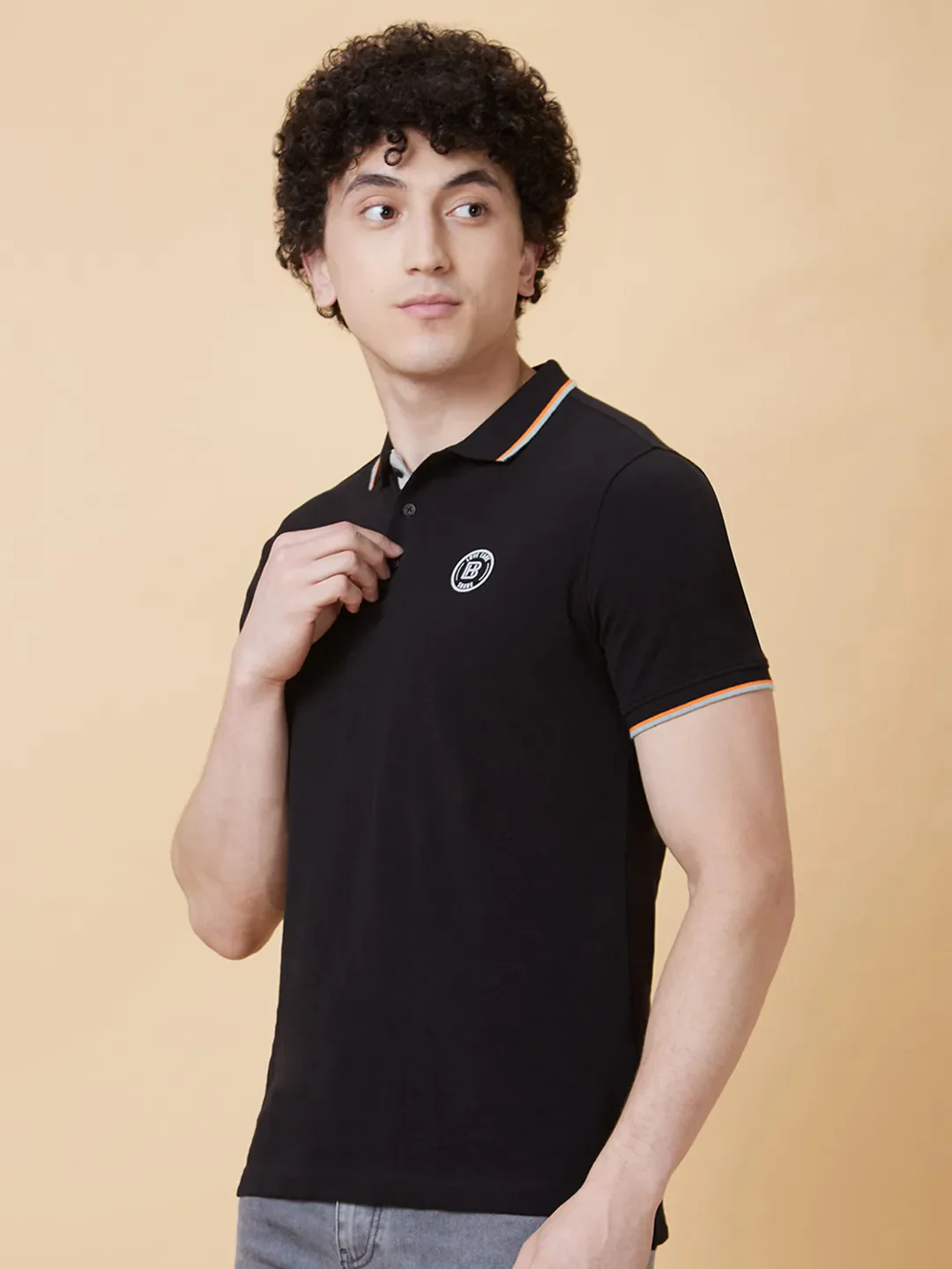 Black Regular Fit Men's Polo T-Shirt by Being Human Clothing - Image 3