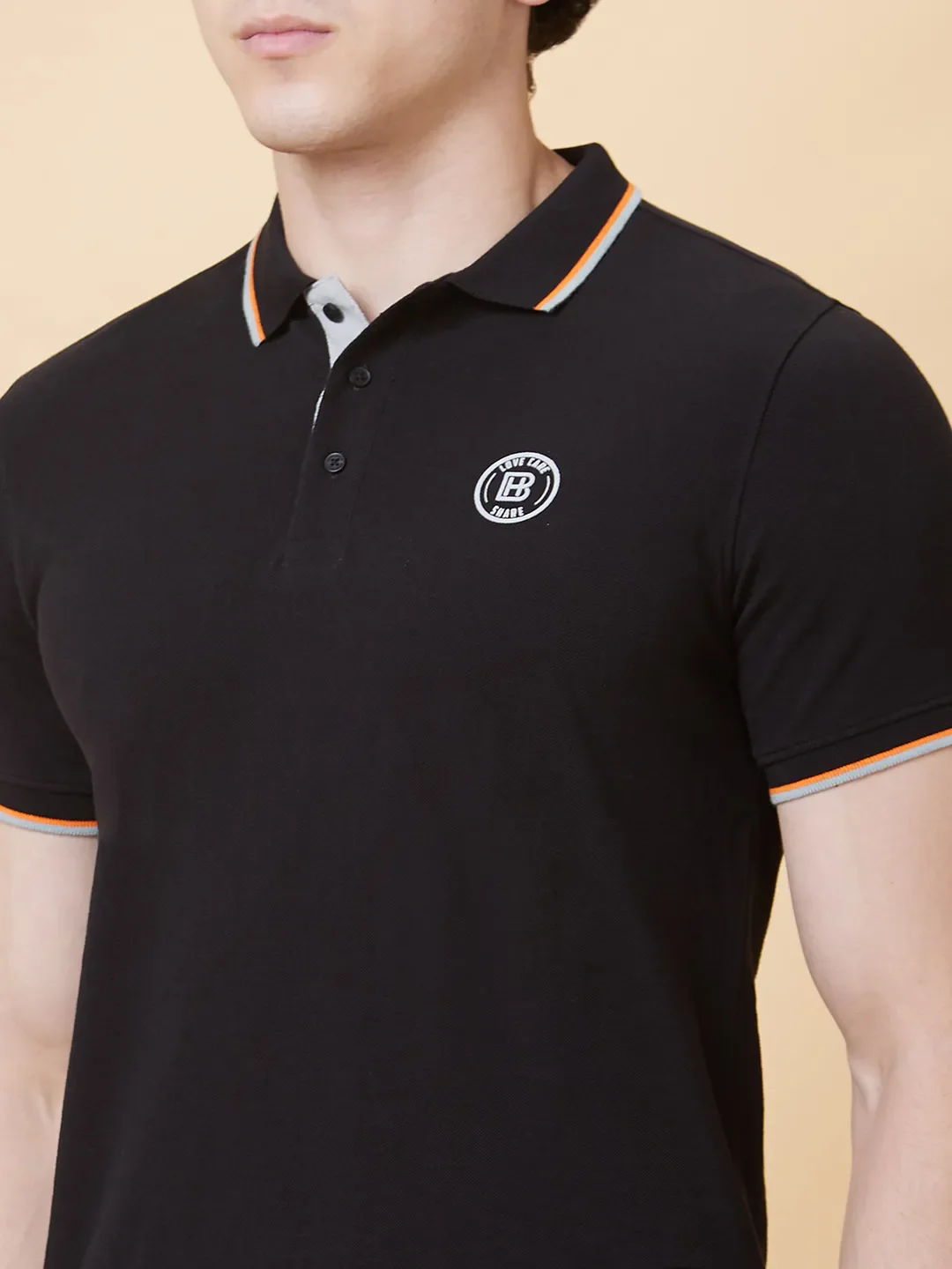 Black Regular Fit Men's Polo T-Shirt by Being Human Clothing - Image 4
