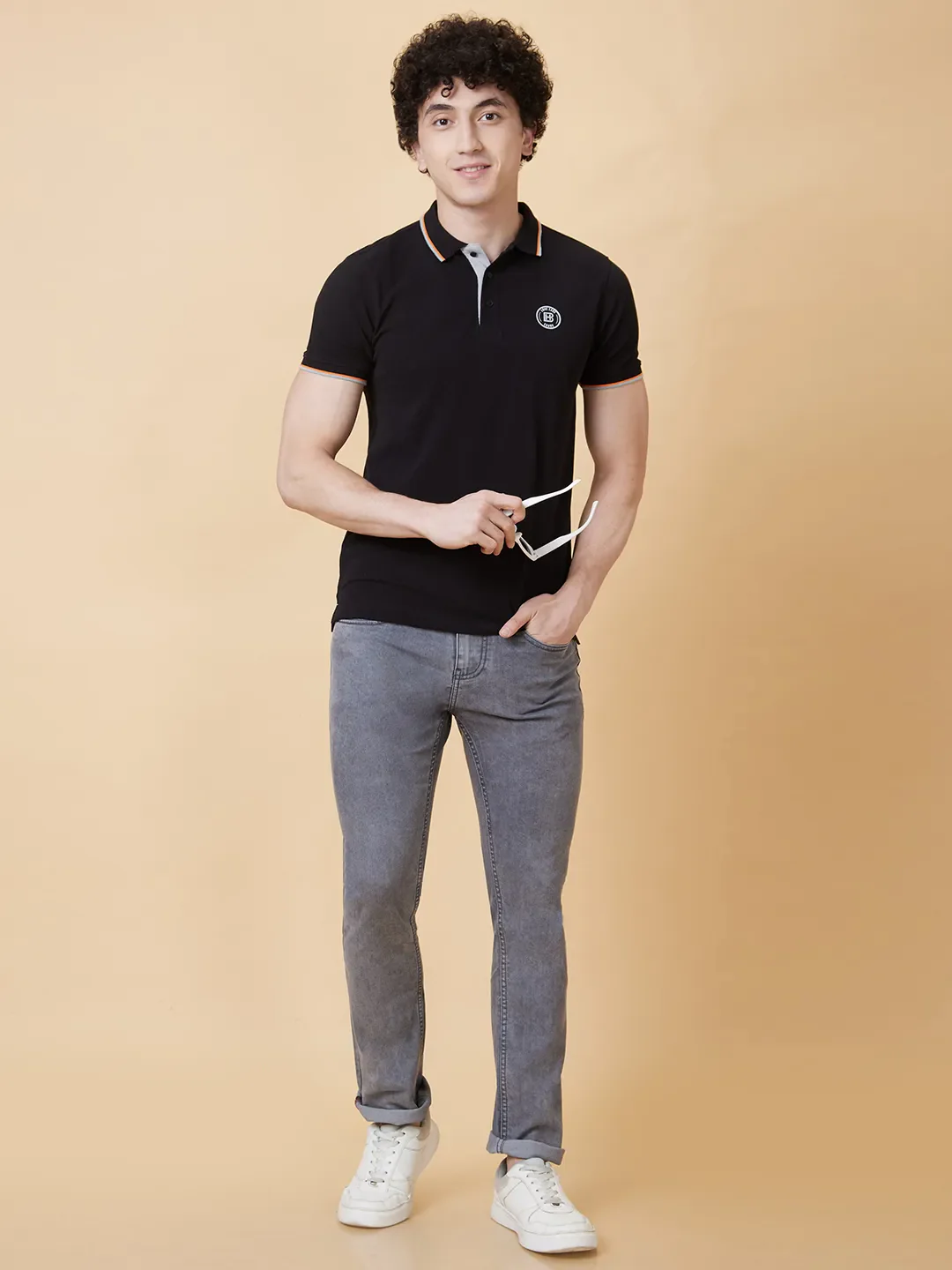 Black Regular Fit Men's Polo T-Shirt by Being Human Clothing - Image 5