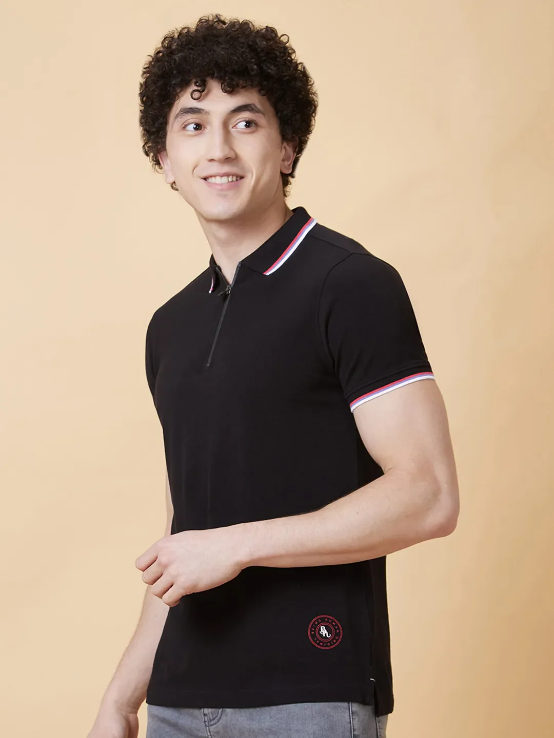 Black Regular Fit Men's Polo T-Shirt by Being Human Clothing - Image 3