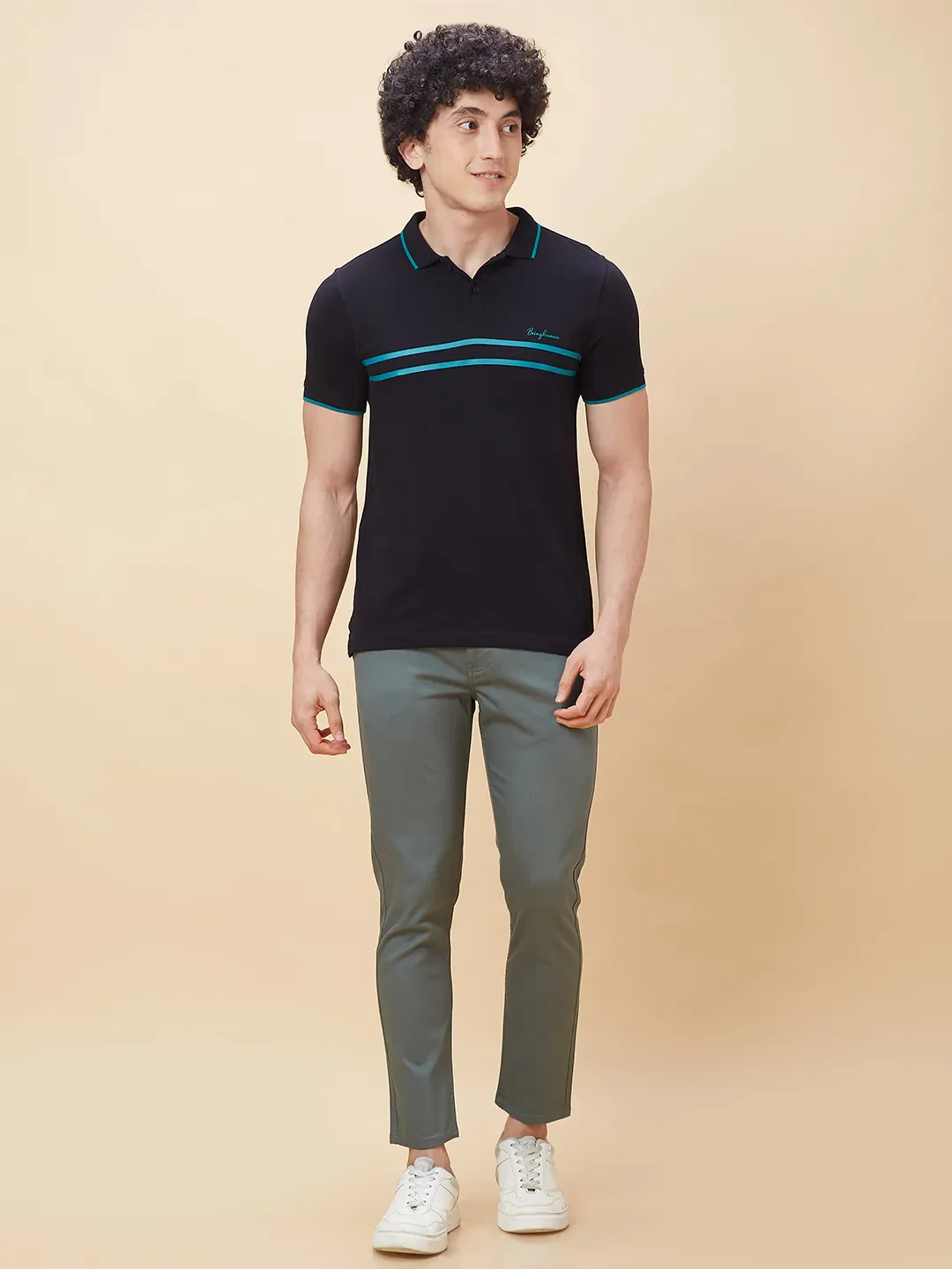 Black Regular Fit Men's Polo T-Shirt by Being Human Clothing - Image 2