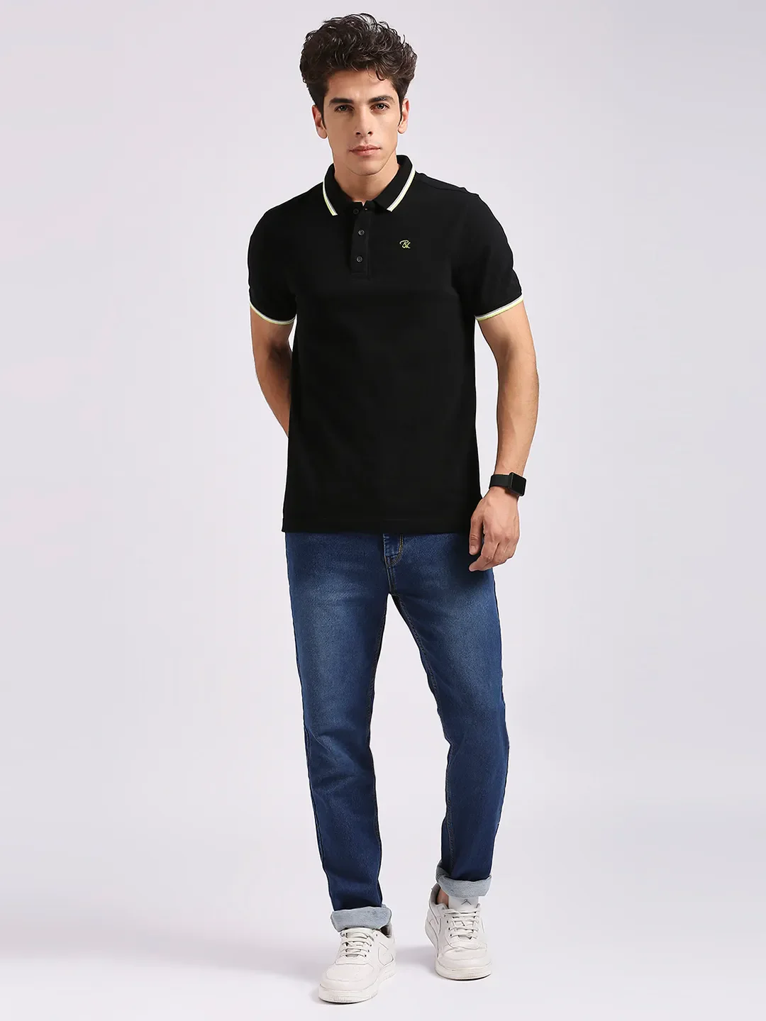 Black Regular Fit Men's Polo T-Shirt by Being Human Clothing - Image 6
