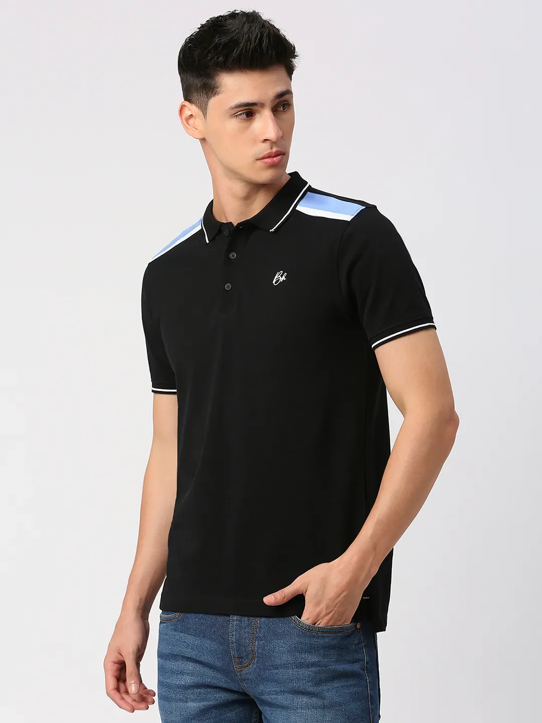 Black Regular Fit Men's Polo T-Shirt by Being Human Clothing - Image 2