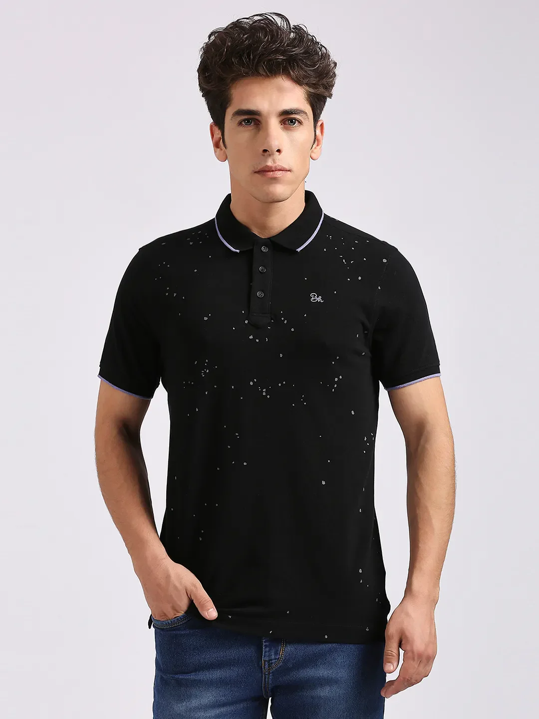 Black Regular Fit Men's Polo T-Shirt by Being Human Clothing