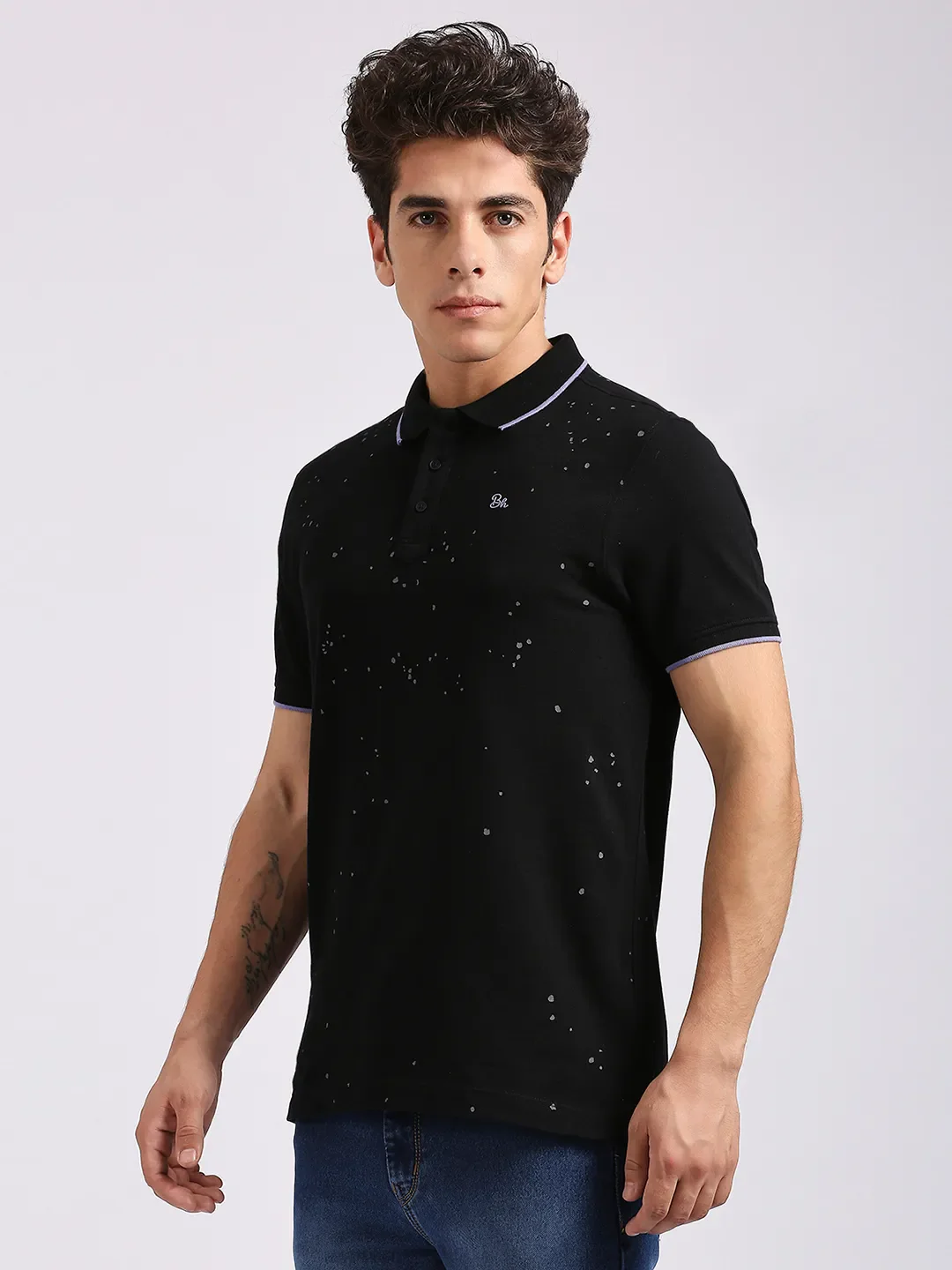 Black Regular Fit Men's Polo T-Shirt by Being Human Clothing - Image 2