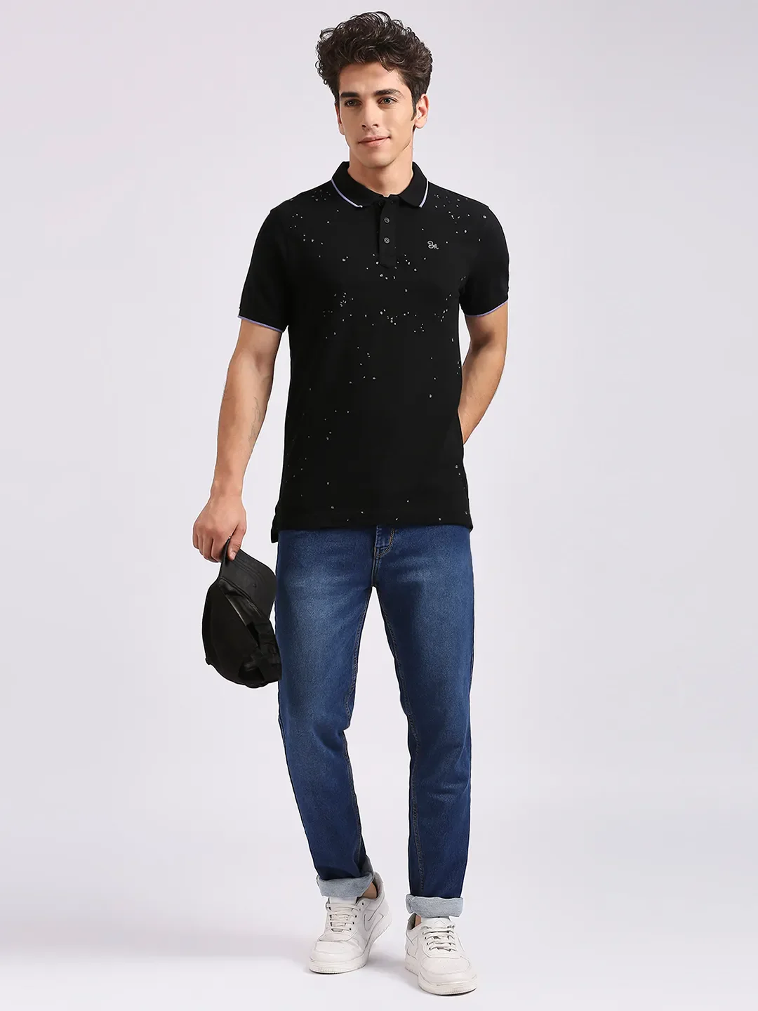 Black Regular Fit Men's Polo T-Shirt by Being Human Clothing - Image 6