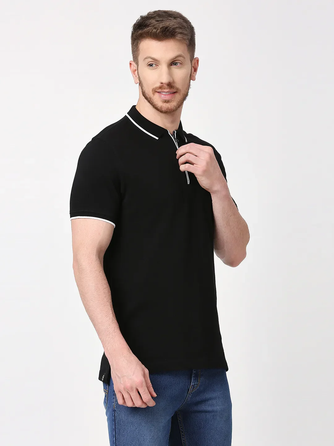 Black Regular Fit Men's Polo T-Shirt by Being Human Clothing - Image 3