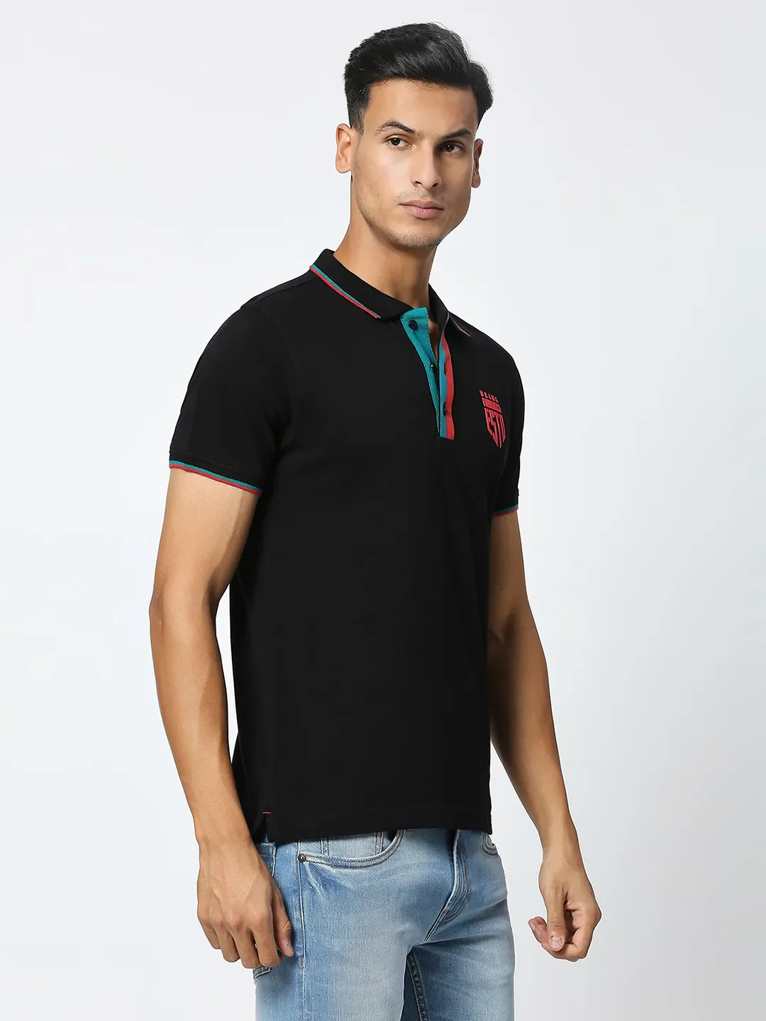 Black Regular Fit Men's Polo T-Shirt by Being Human Clothing - Image 3