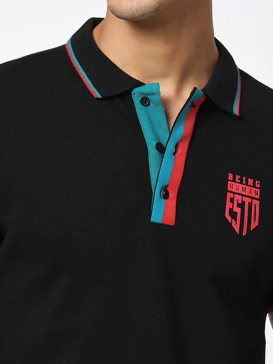 Black Regular Fit Men's Polo T-Shirt by Being Human Clothing - Image 5