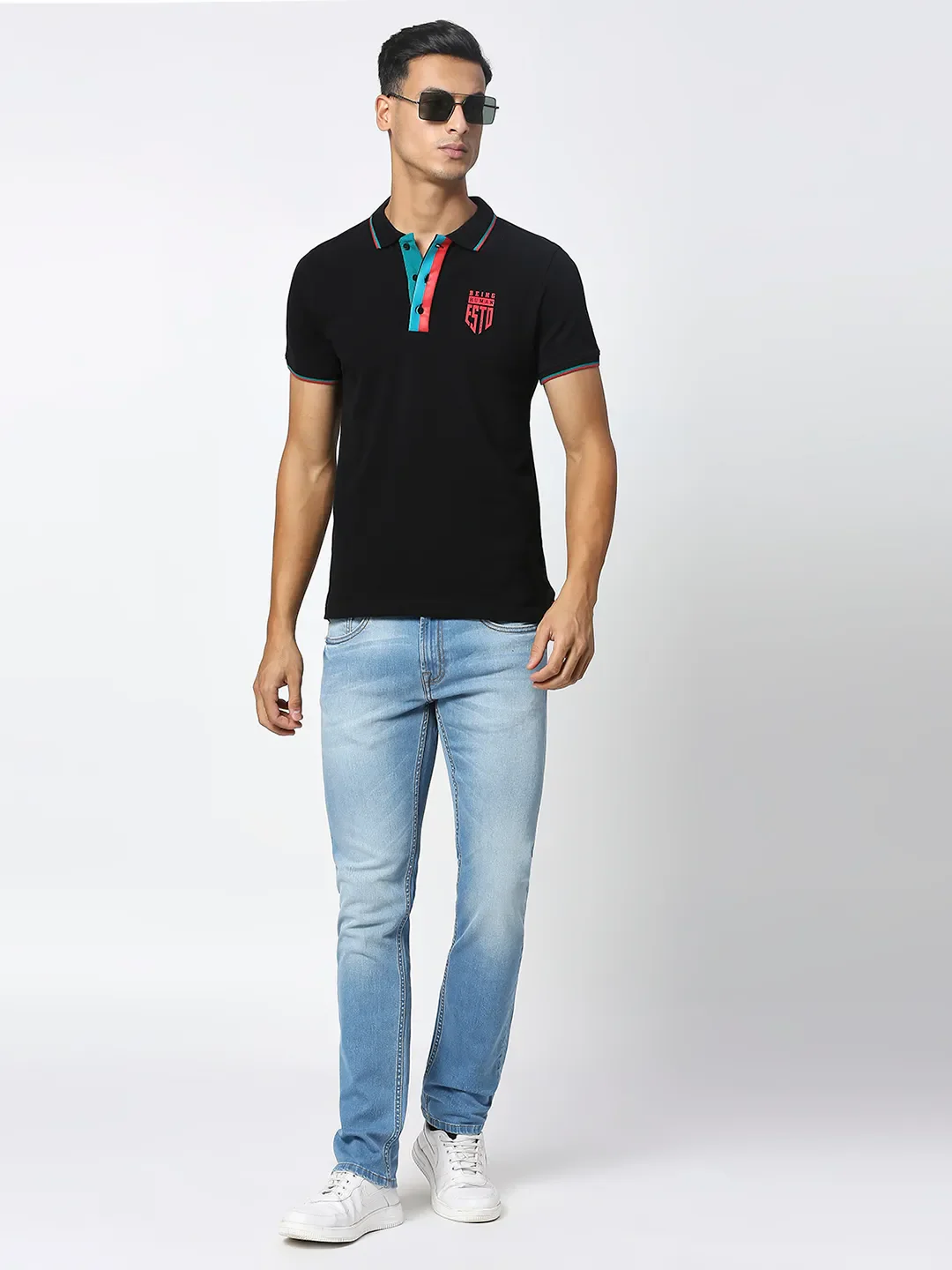 Black Regular Fit Men's Polo T-Shirt by Being Human Clothing - Image 6