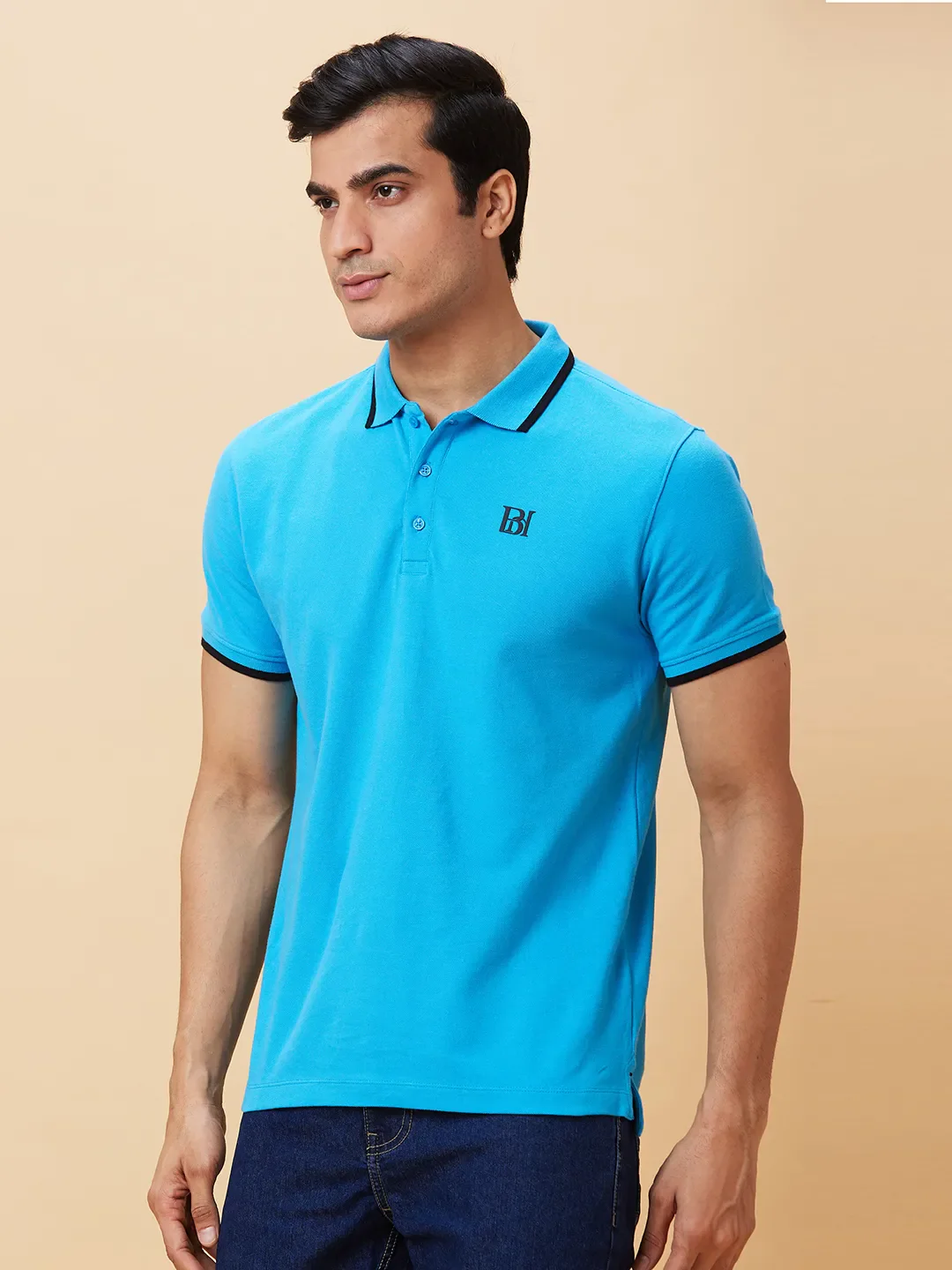 Blue Regular Fit Men's Polo T-Shirt by Being Human Clothing - Image 3