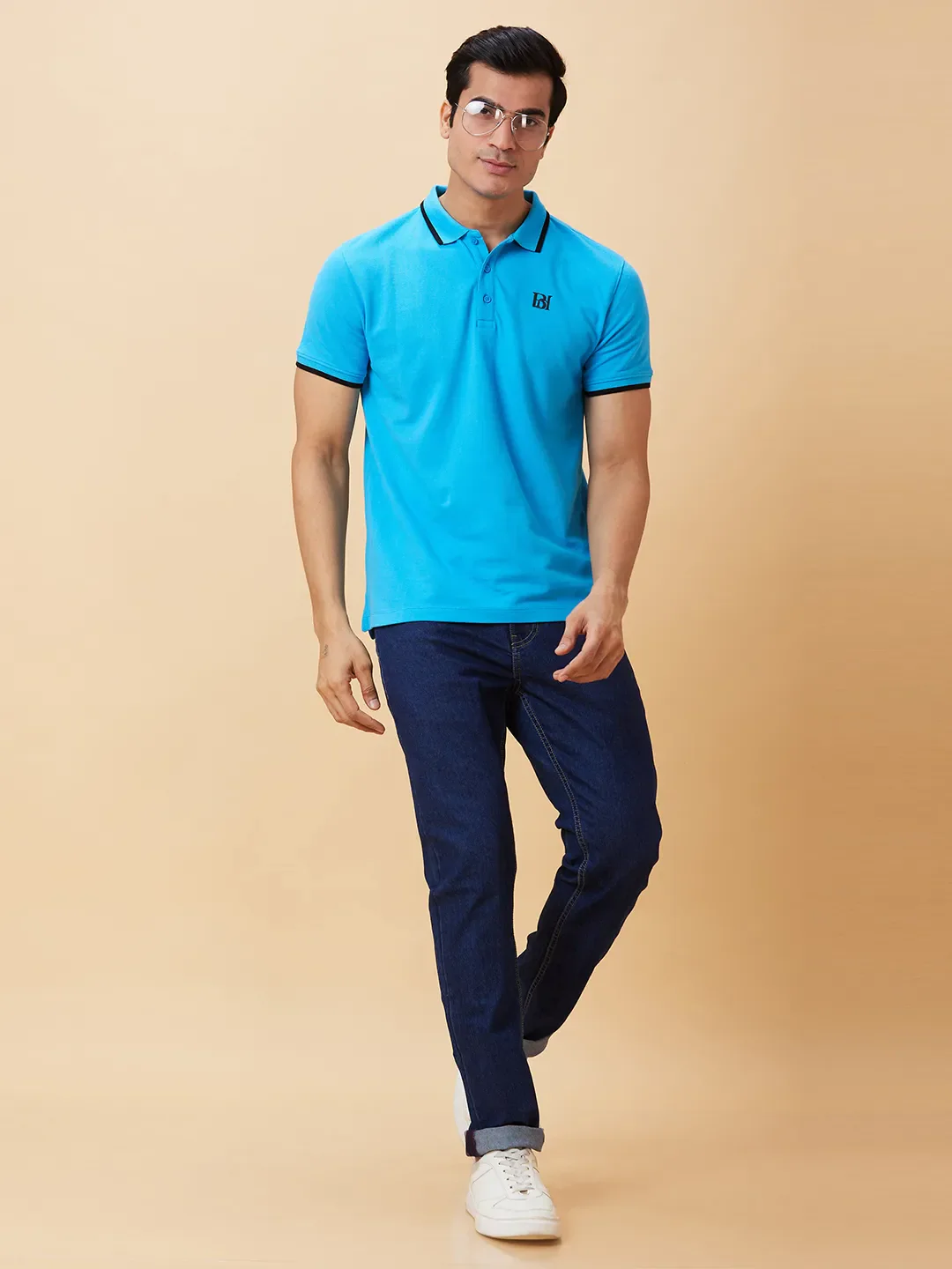 Blue Regular Fit Men's Polo T-Shirt by Being Human Clothing - Image 5