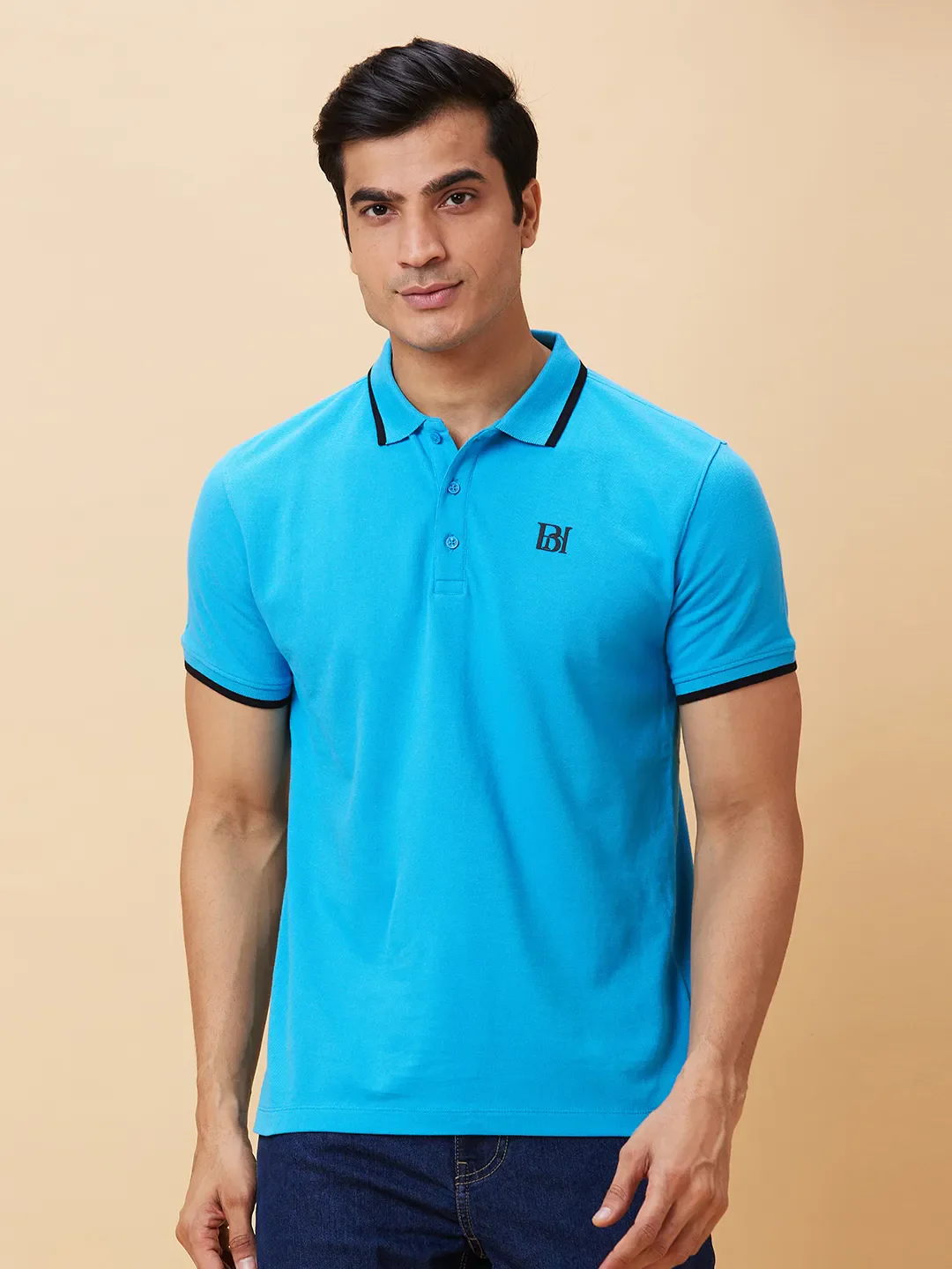 Blue Regular Fit Men's Polo T-Shirt by Being Human Clothing - Image 6