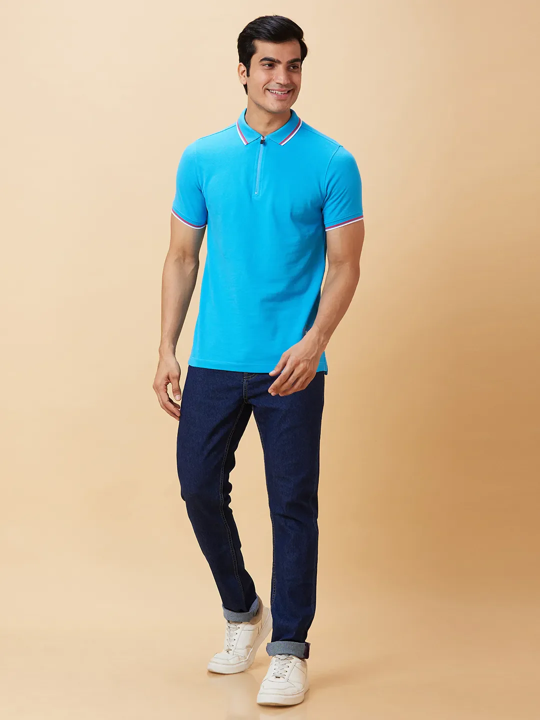 Blue Regular Fit Men's Polo T-Shirt by Being Human Clothing