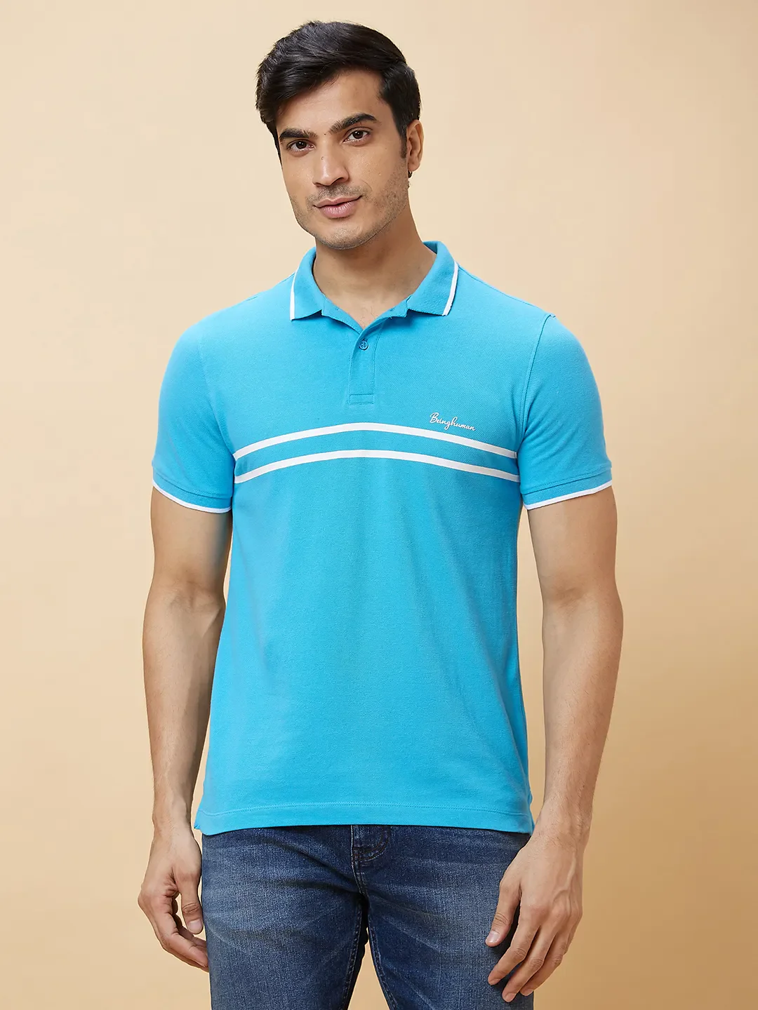 Blue Regular Fit Men's Polo T-Shirt by Being Human Clothing - Image 6