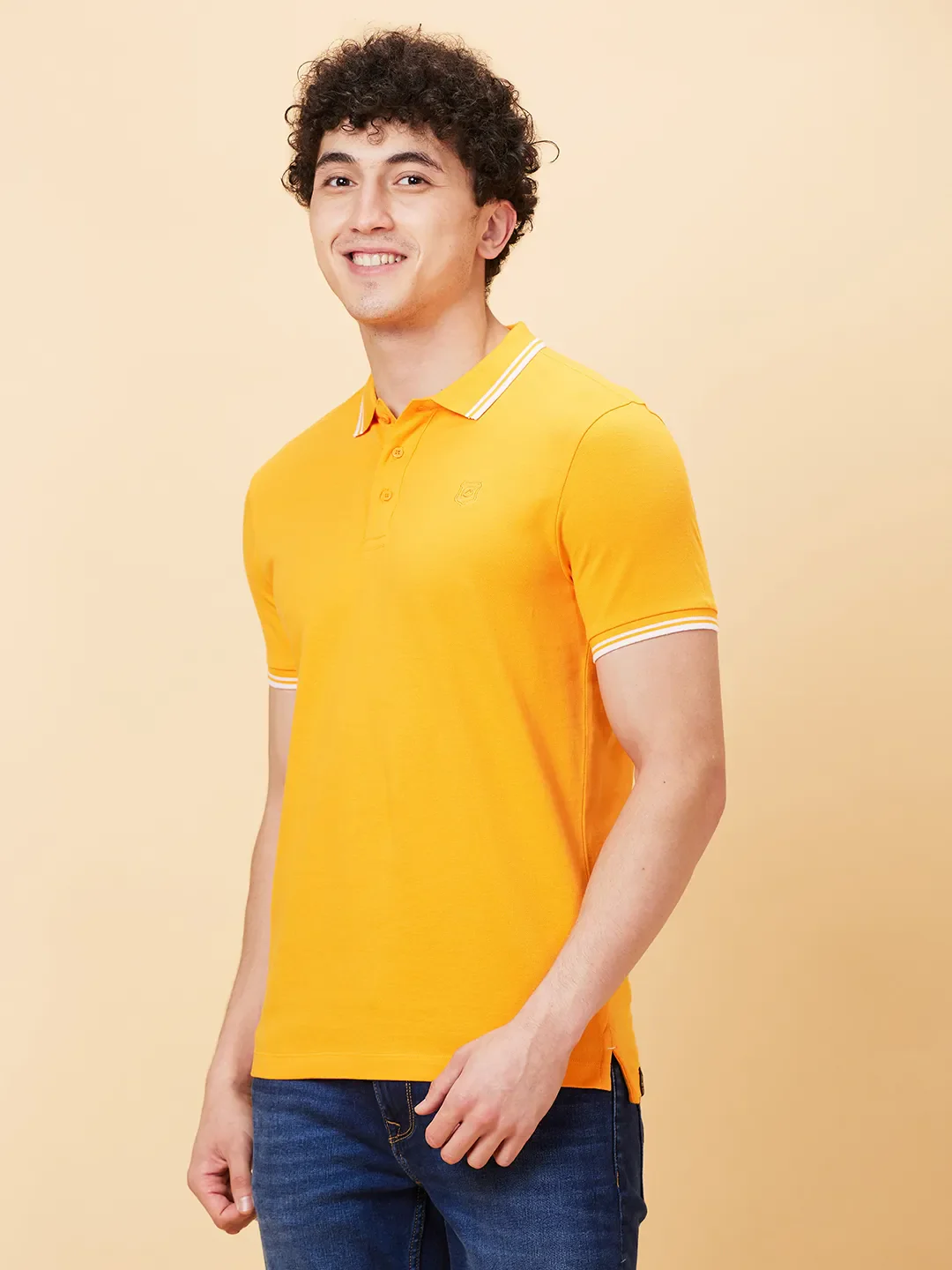 Yellow Regular Fit Men's Polo T-shirt by Being Human Clothing - Image 3