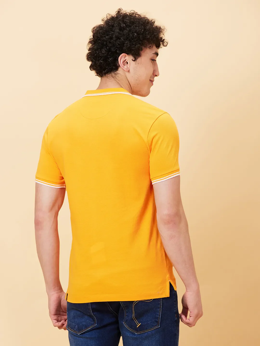 Yellow Regular Fit Men's Polo T-shirt by Being Human Clothing - Image 4