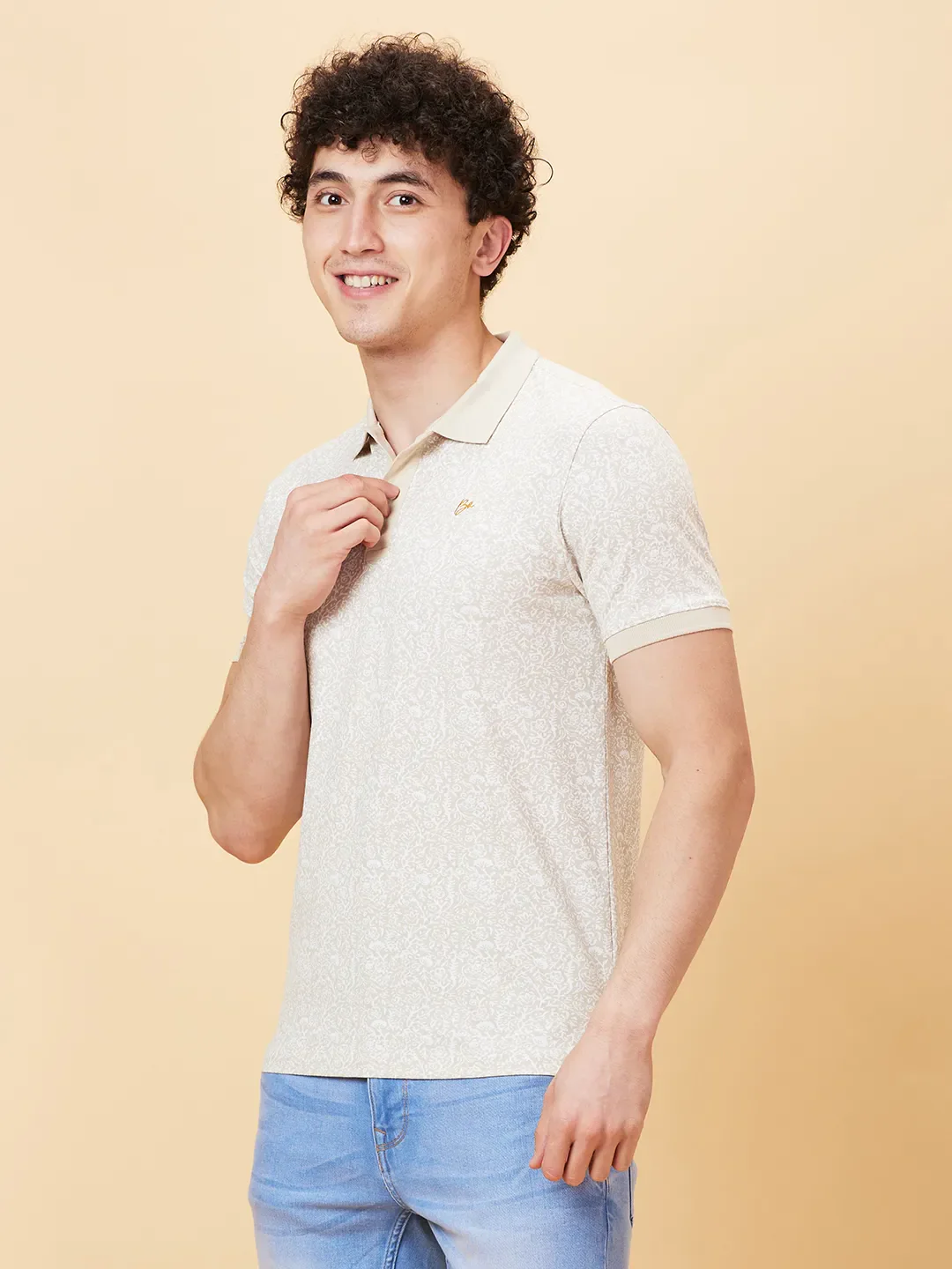 Off White Regular Fit Men's Polo T-shirt by Being Human Clothing - Image 3