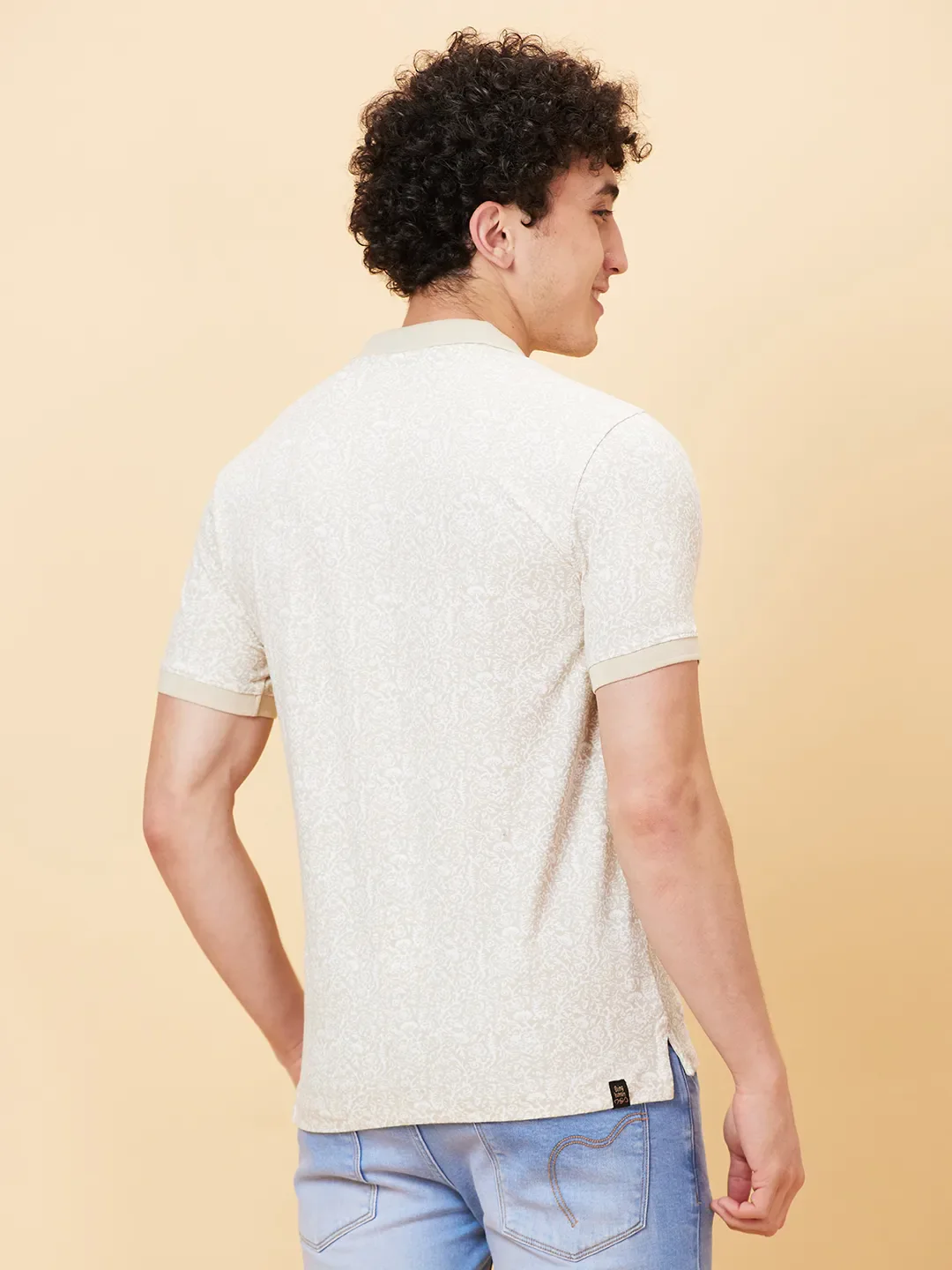Off White Regular Fit Men's Polo T-shirt by Being Human Clothing - Image 4