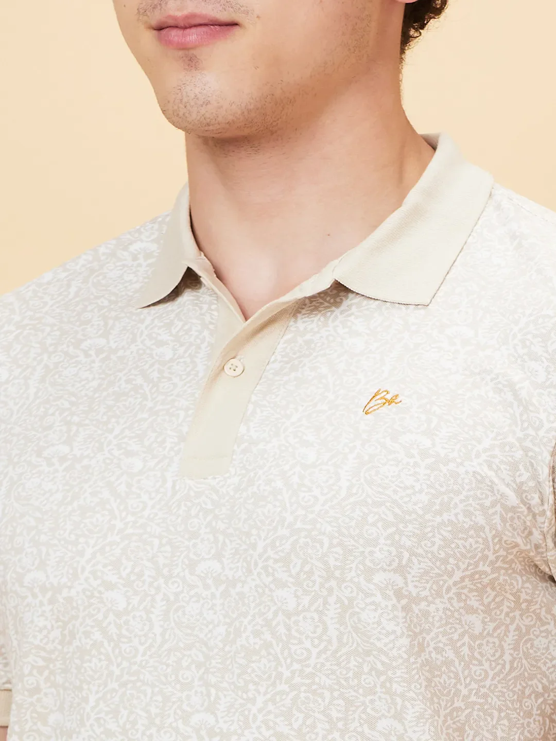 Off White Regular Fit Men's Polo T-shirt by Being Human Clothing - Image 5