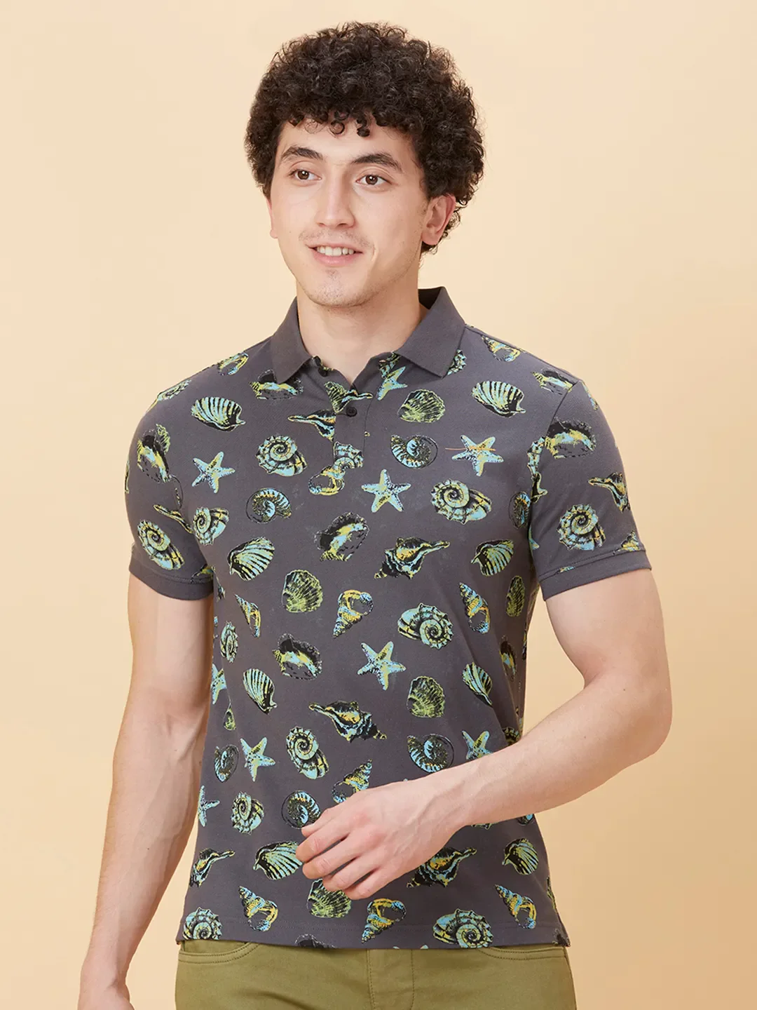 Grey Regular Fit Men's Polo T-shirt by Being Human Clothing
