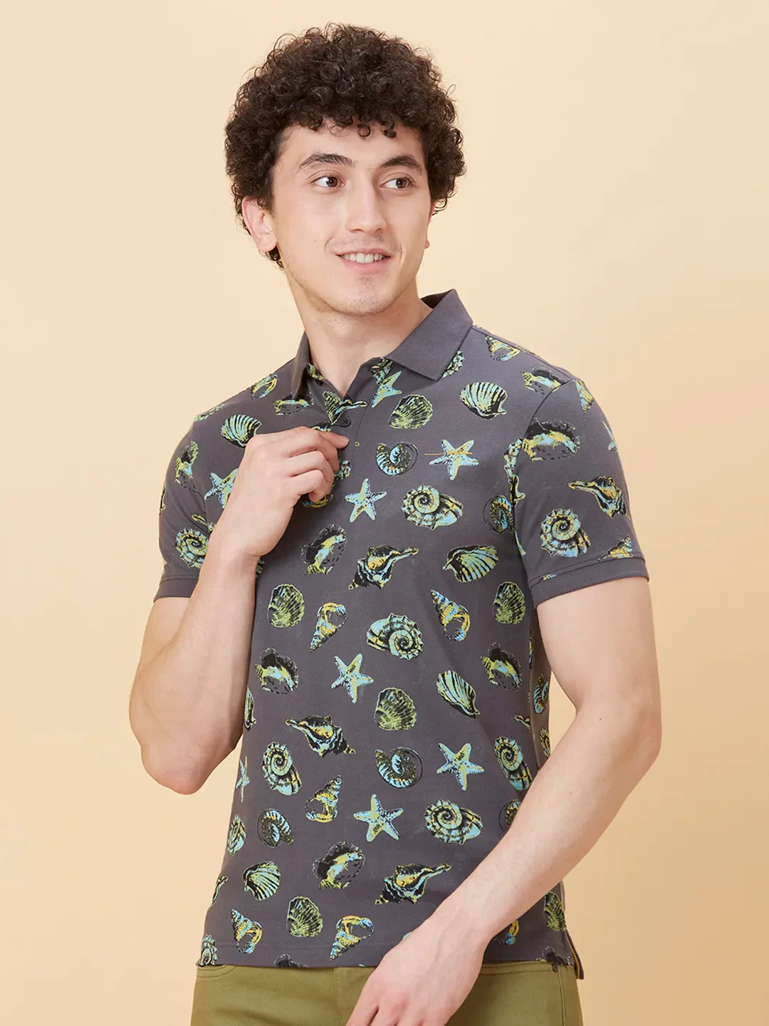 Grey Regular Fit Men's Polo T-shirt by Being Human Clothing - Image 4
