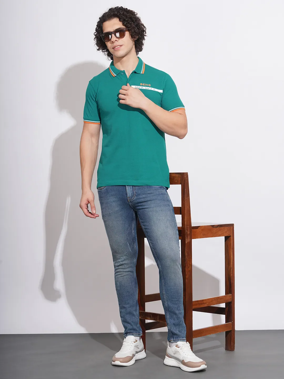 Blue Regular Fit Men's Polo T-Shirt by Being Human Clothing - Image 4