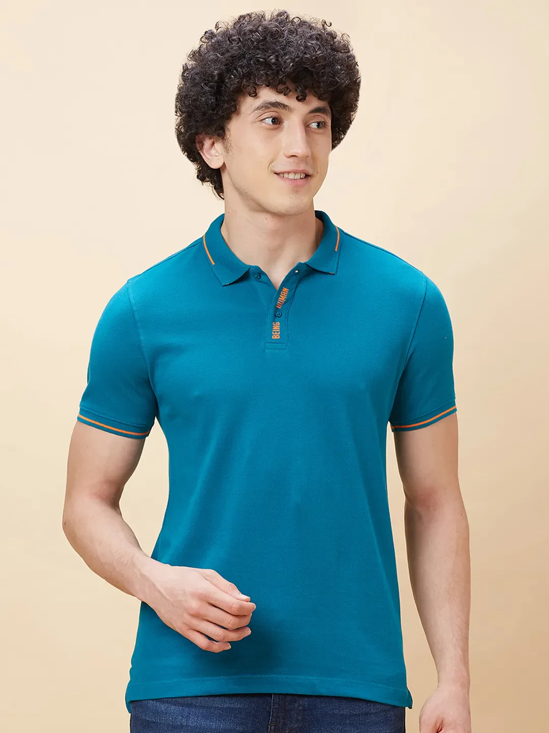 Blue Regular Fit Men's Polo T-Shirt by Being Human Clothing
