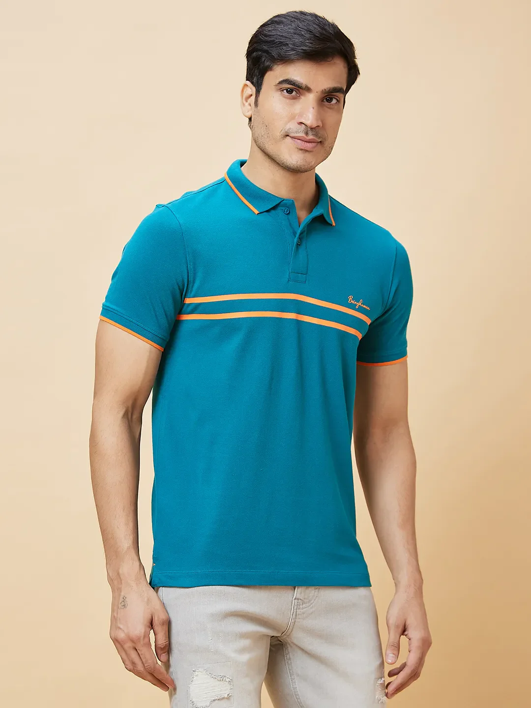 Blue Regular Fit Men's Polo T-Shirt by Being Human Clothing - Image 2