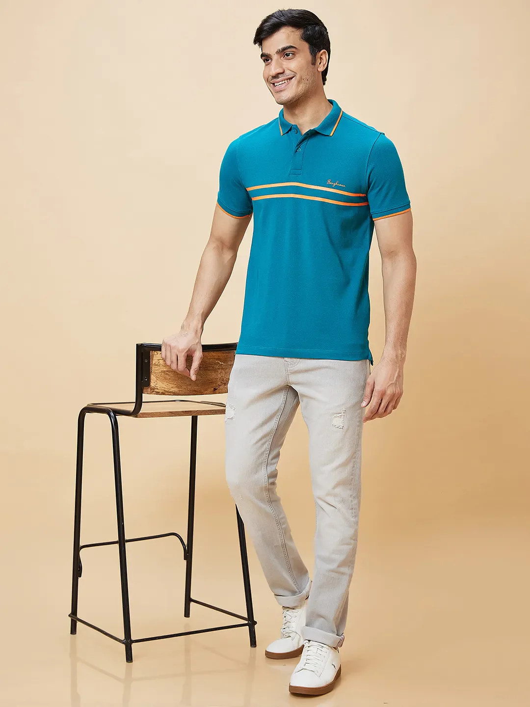 Blue Regular Fit Men's Polo T-Shirt by Being Human Clothing - Image 5