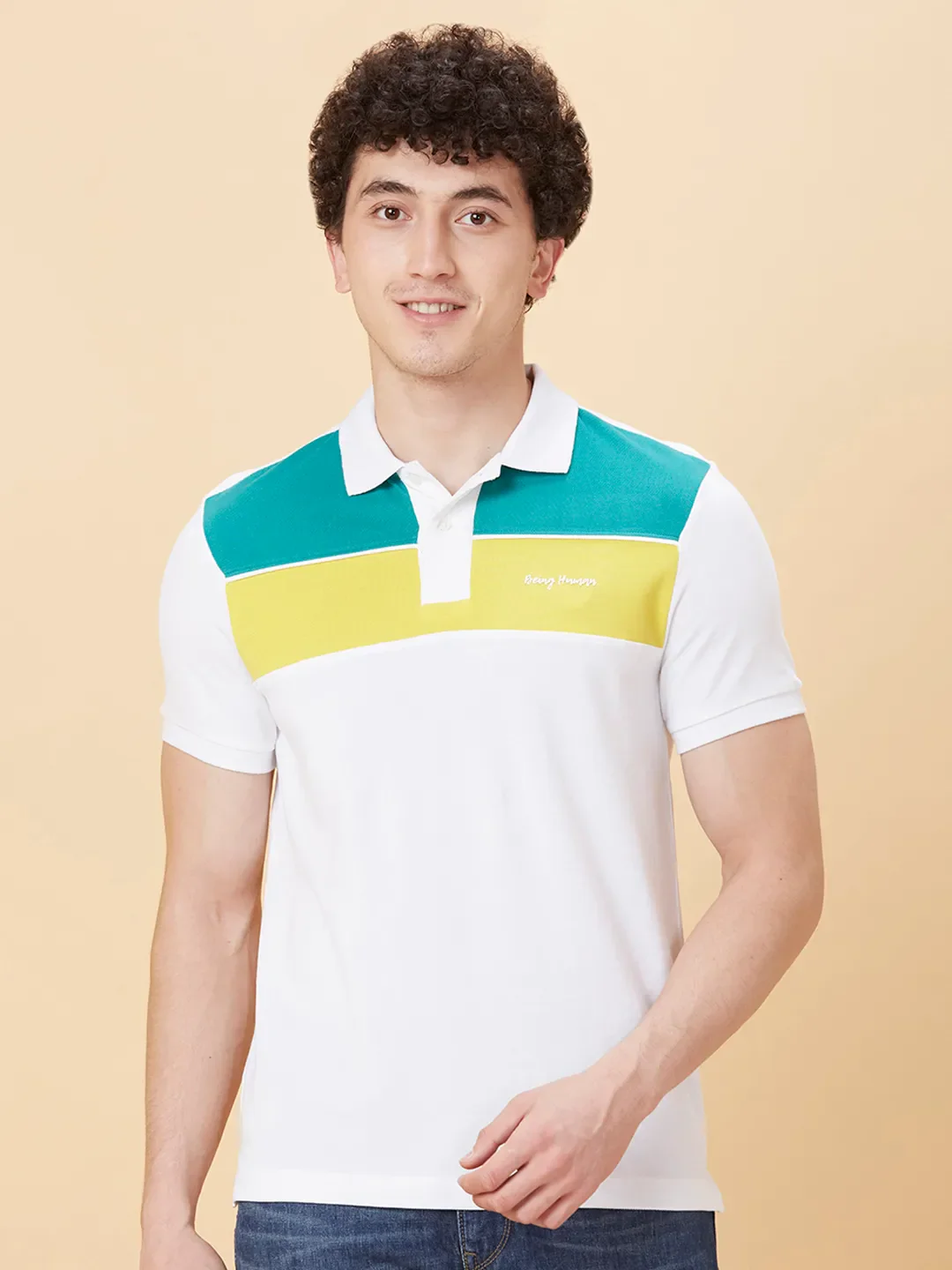Beige Regular Fit Men's Polo T-Shirt by Being Human Clothing