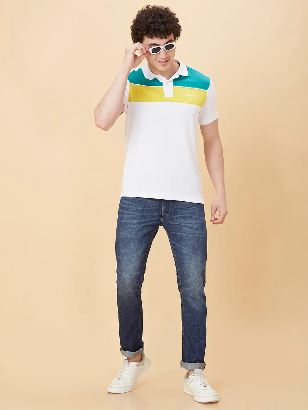 Beige Regular Fit Men's Polo T-Shirt by Being Human Clothing - Image 6