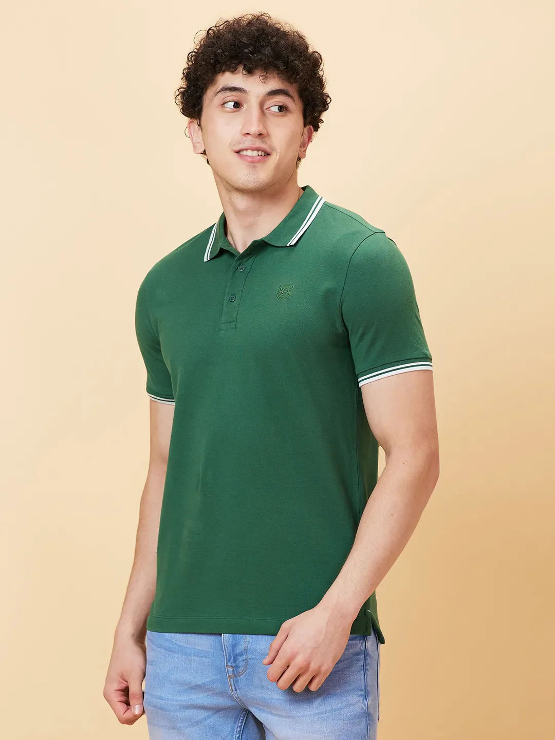 Green Regular Fit Men's Polo T-Shirt by Being Human Clothing - Image 3
